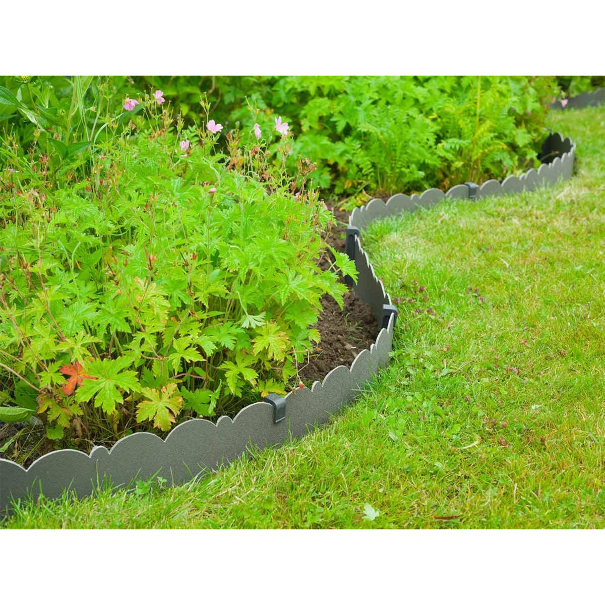 NATURE Bordure de jardin décorative Nature 2 motifs en PE recyclé, 12 x H13 cm, coloris gris