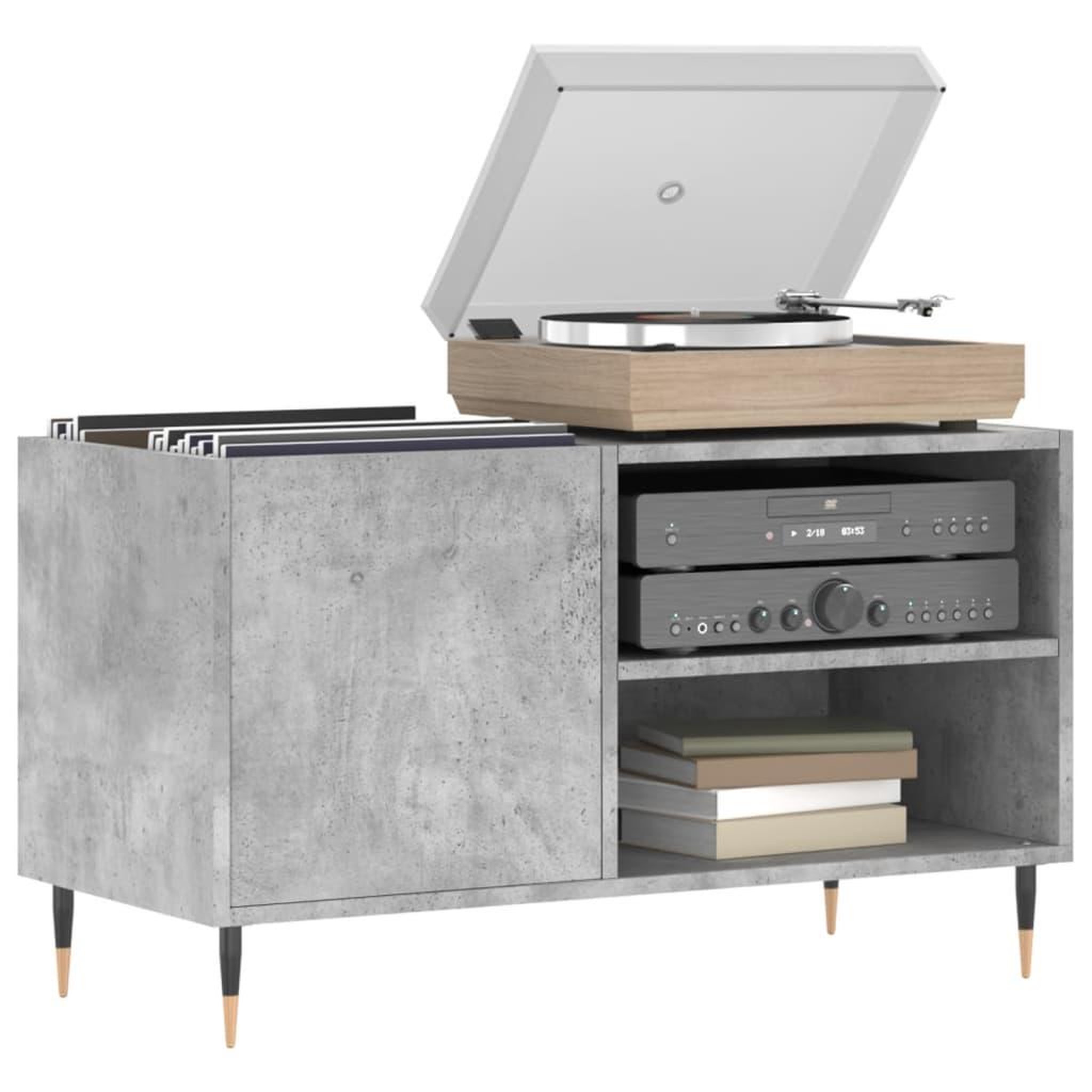 Voir la diapositive 3 : VIDAXL Armoire a disques gris beton 85x38x48 cm bois d'ingenierie