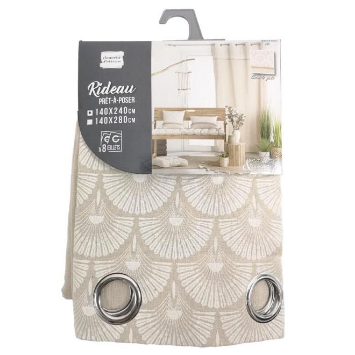 Paris Prix Rideau à Œillets Imprimé  Bahina  140x240cm Beige & Blanc