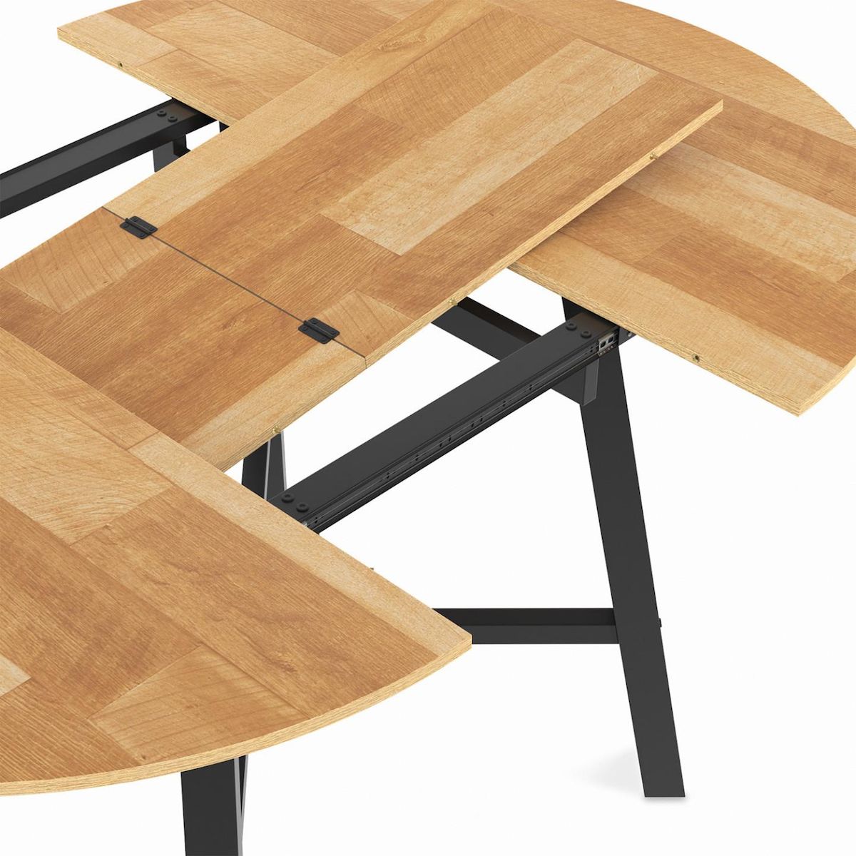 ID MARKET Table à manger extensible ronde MADELEINE 4-6 personnes bois et métal noir 110 - 150 cm