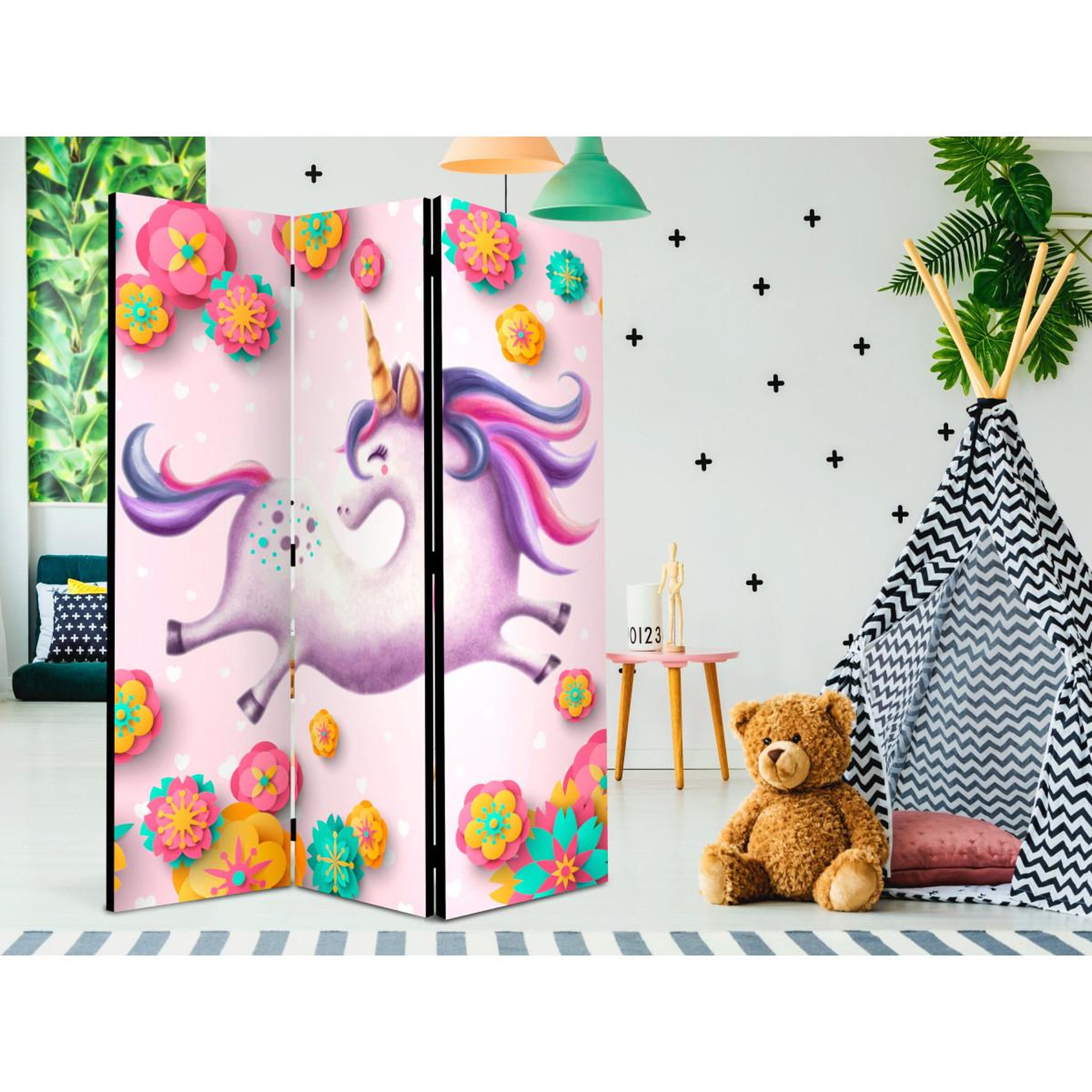 Voir la diapositive 2 : Paris Prix Paravent 3 volets  lithe unicorn  135x172cm