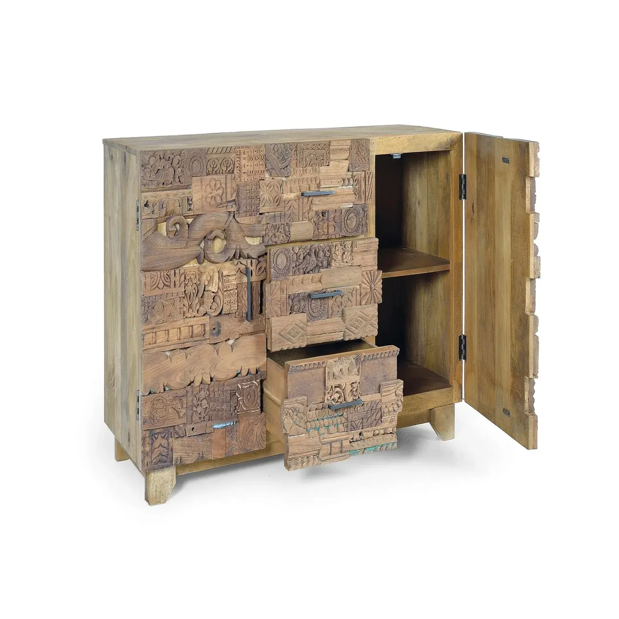 Voir la diapositive 3 : GINER Y COLOMER SL Buffet en bois de manguier et bois récupéré 150cm style boho ethnique sculpté