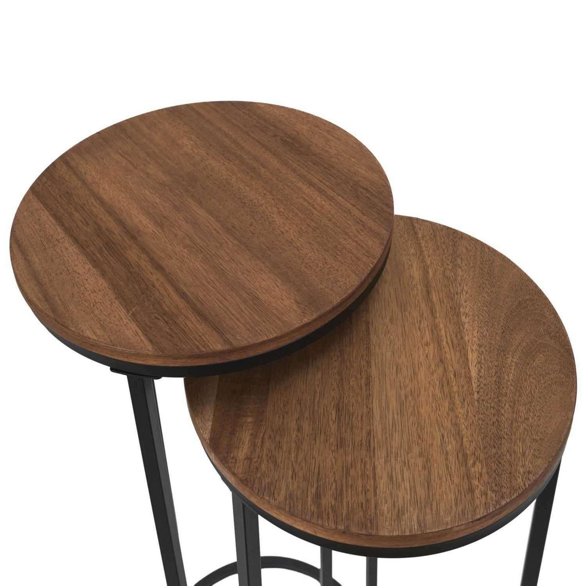 The Home Deco Factory Lot de 2 selettes gigognes effet acacia et métal VISBY - Marron et noir