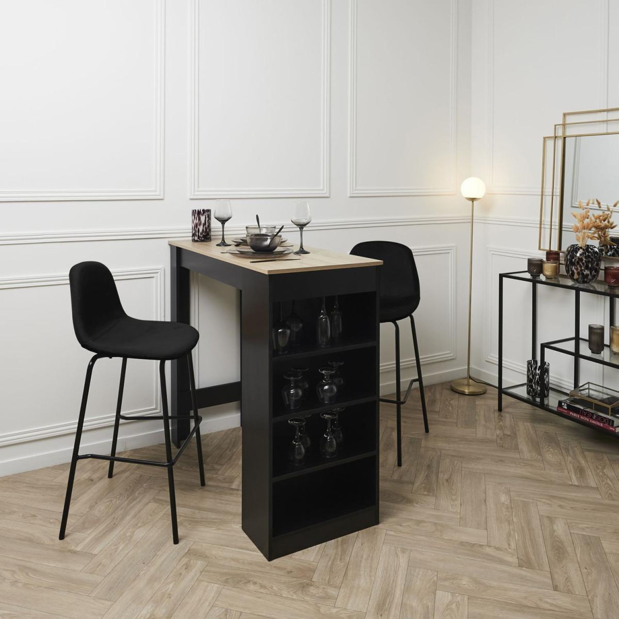 Voir la diapositive 4 : The Home Deco Factory Lot de 2 chaises de bar velours  giulia  100cm noir