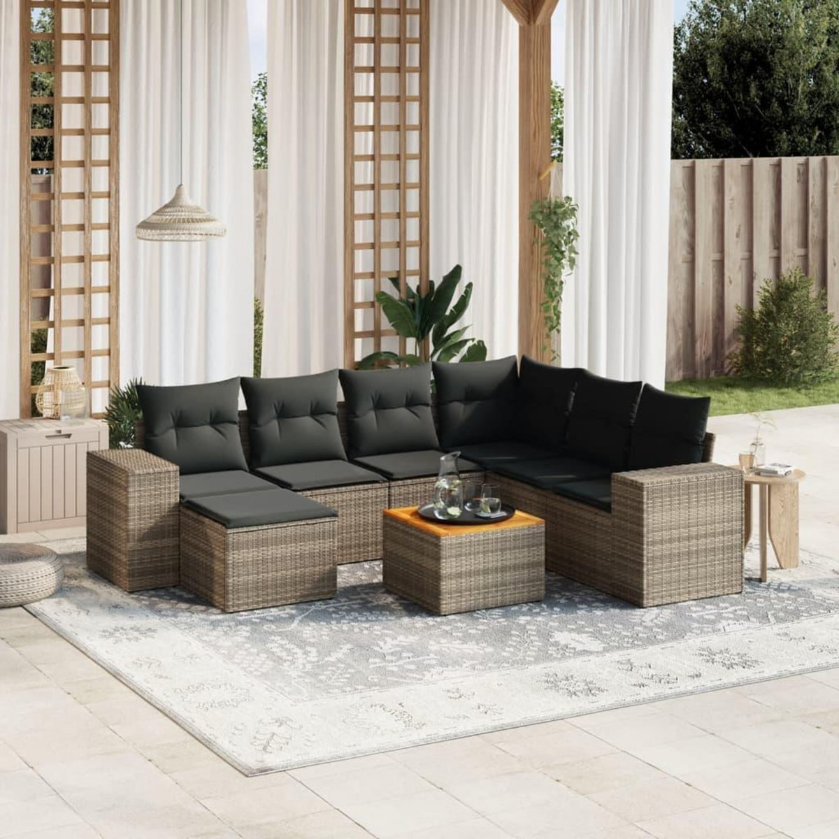 VIDAXL Salon de jardin 8 pcs avec coussins gris resine tressee