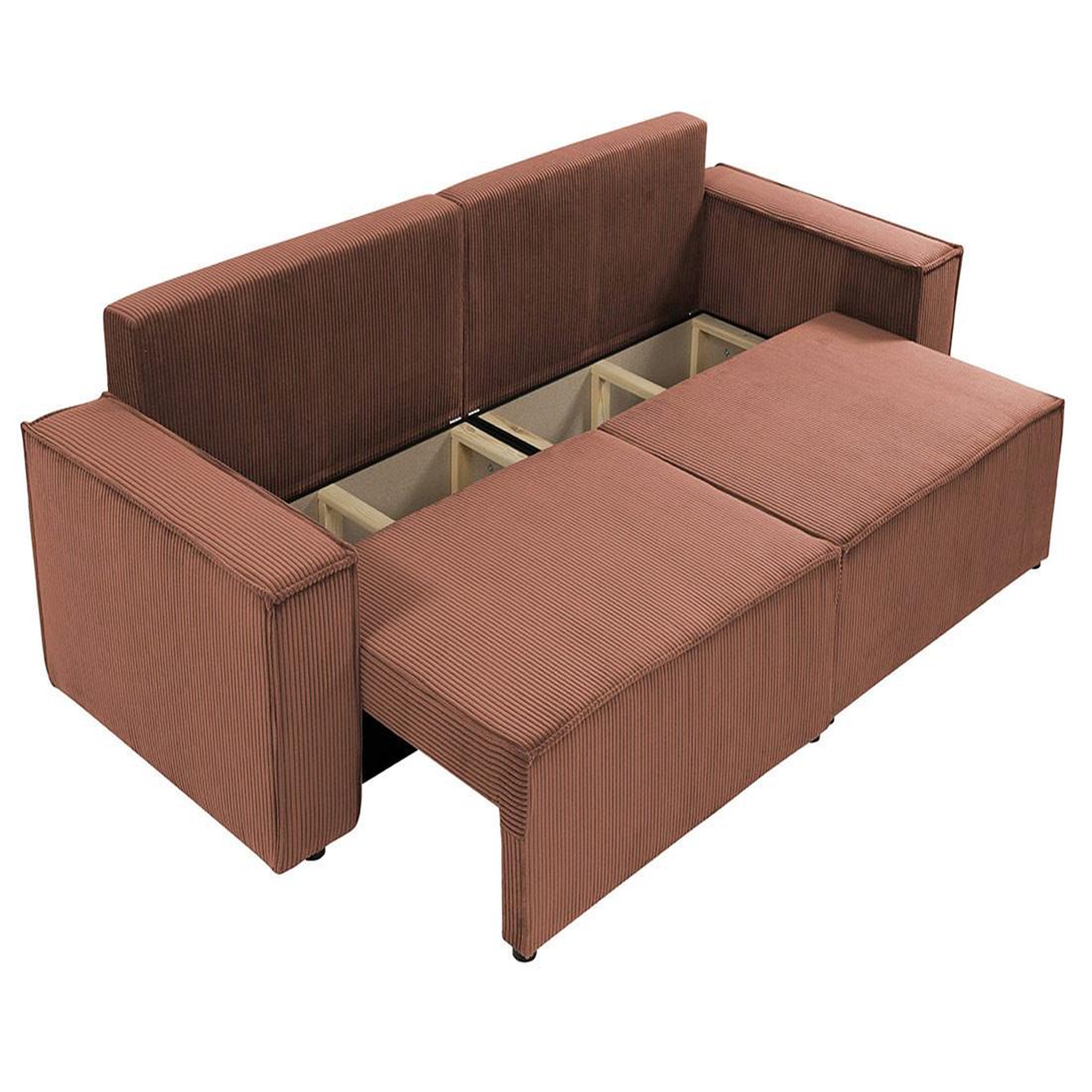 Voir la diapositive 3 : BEST MOBILIER Cezanne - canapé droit 3 places convertible avec coffre en velours côtelé