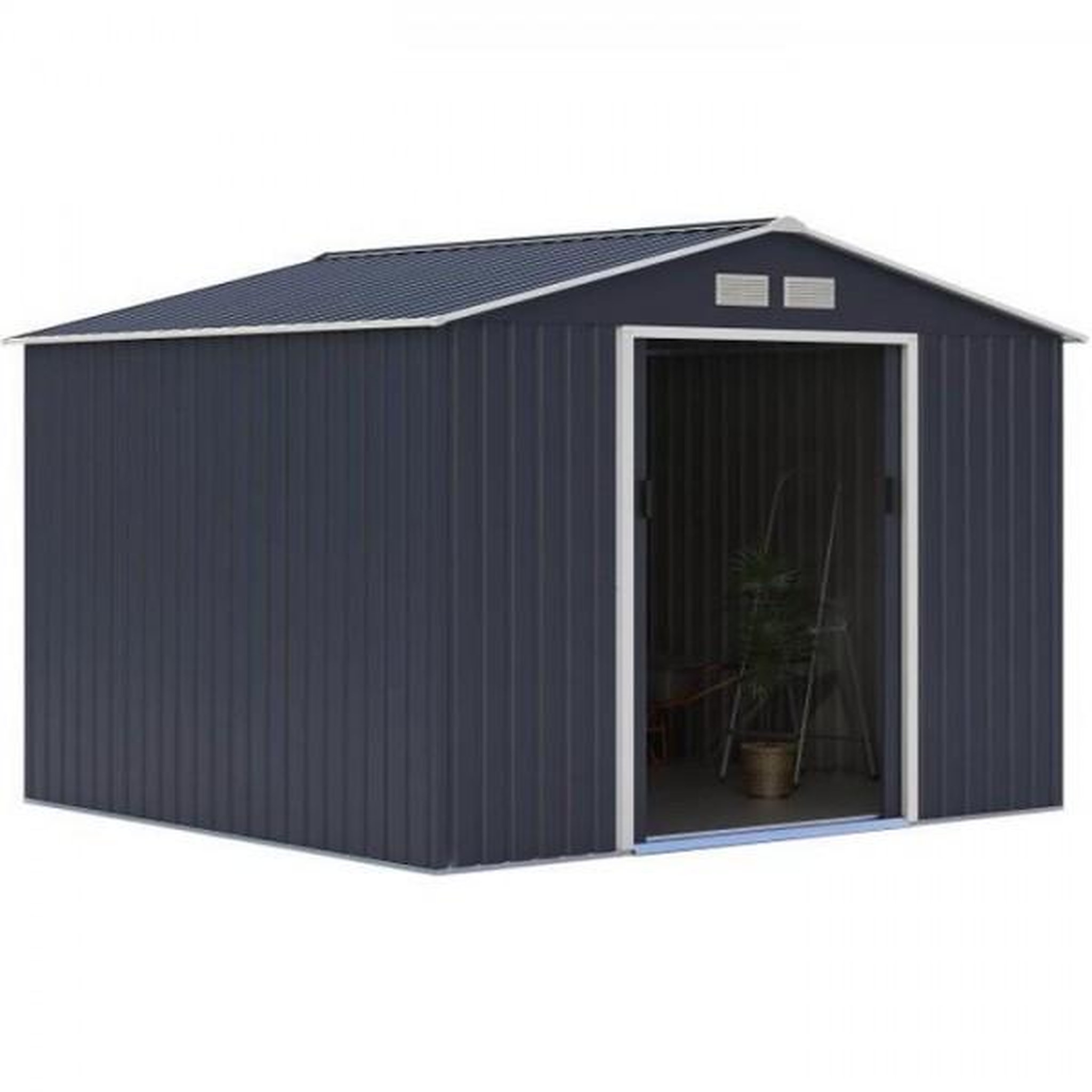 MARKET24 MERCURE Abri de jardin en métal 7,06 m² - 277 x 255 x 202 cm - Kit d'ancrage inclus, 2 portes coulissantes - Gris