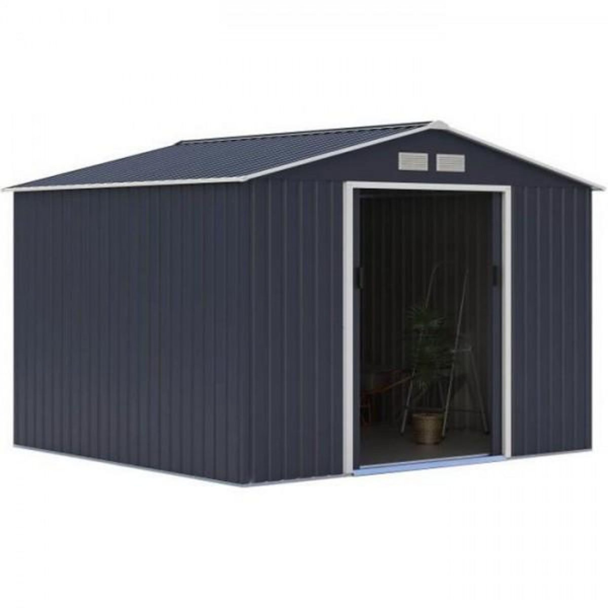 MARKET24 MERCURE Abri de jardin en métal 7,06 m² - 277 x 255 x 202 cm - Kit d'ancrage inclus, 2 portes coulissantes - Gris