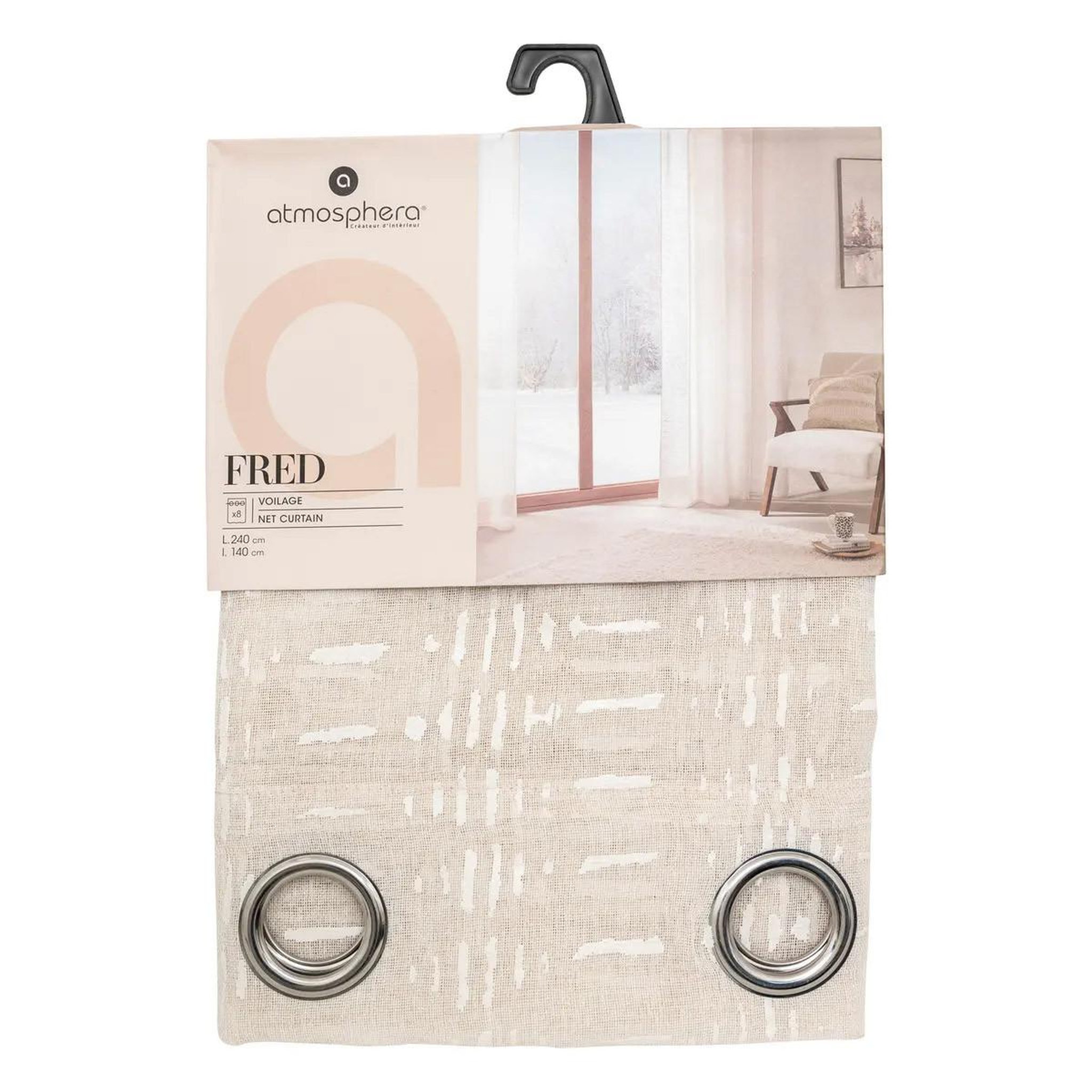 Voir la diapositive 4 : ATMOSPHERA Rideau voilage floqué  fred  140x240cm beige
