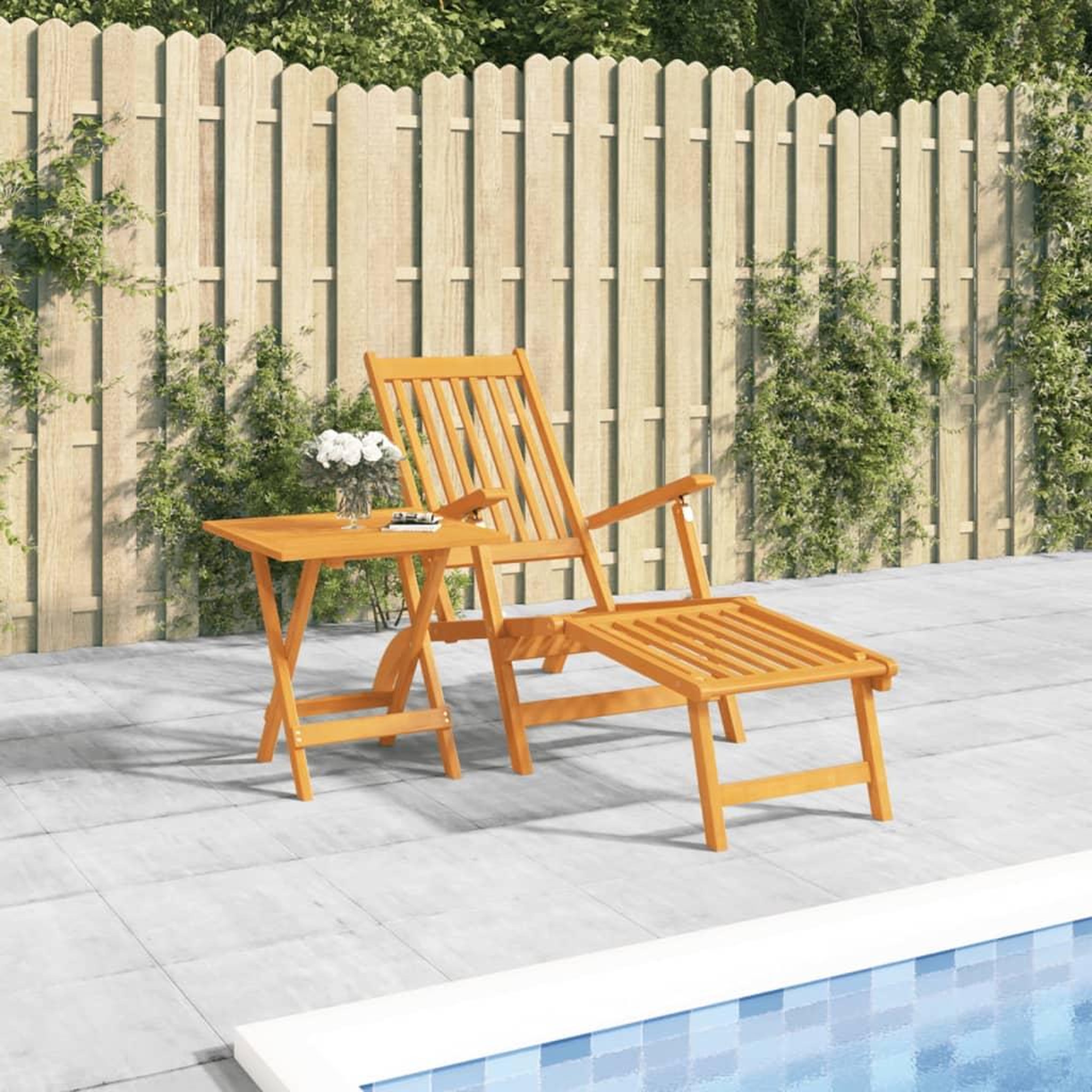 VIDAXL Chaise longue d'exterieur repose-pieds et table Acacia solide