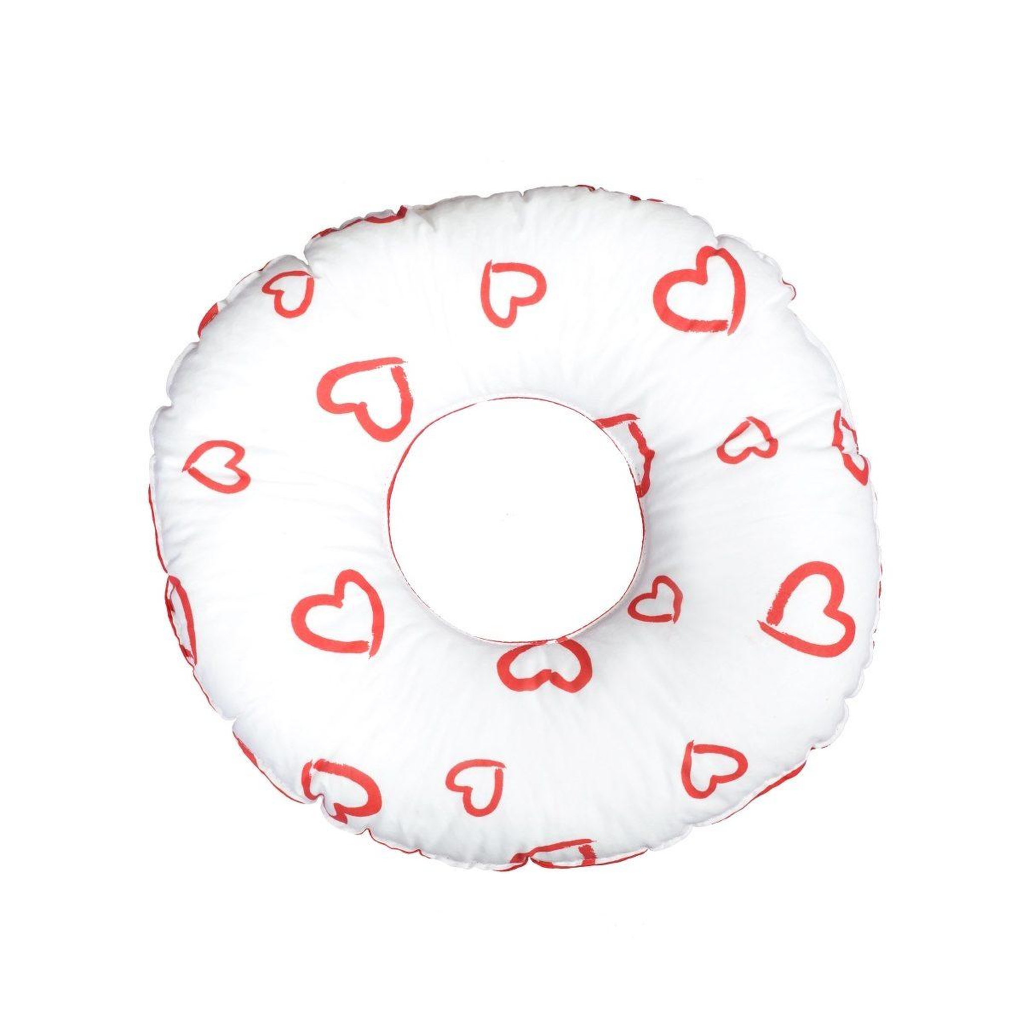 VELINDA Coussin rond post natal - coeurs rouges sur fond blanc - rouge