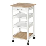 HOMCOM Chariot de service desserte de cuisine à roulettes 2 plateaux amovibles, tiroir, étagère MDF chêne clair bois pin. Coloris disponibles : Blanc, Noir, Gris