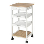 HOMCOM Chariot de service desserte de cuisine à roulettes 2 plateaux amovibles, tiroir, étagère MDF chêne clair bois pin. Coloris disponibles : Gris, Noir, Blanc