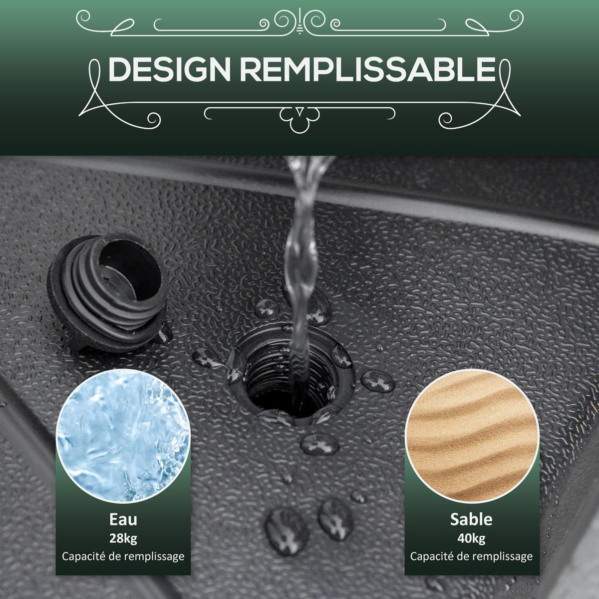 OUTSUNNY Pied de parasol octogonal à lester Ø 60 x 36 cm - mât dia. 38/48 mm - vis de serrage intégrée - HDPE noir