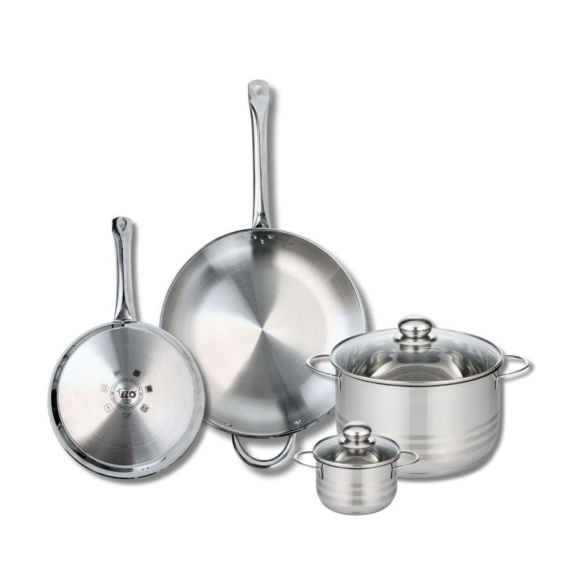 ELO Ensemble de 2 poêles de cuisson 24 et 32 cm et 2 faitouts 12 et 24 cm elo profi brillant