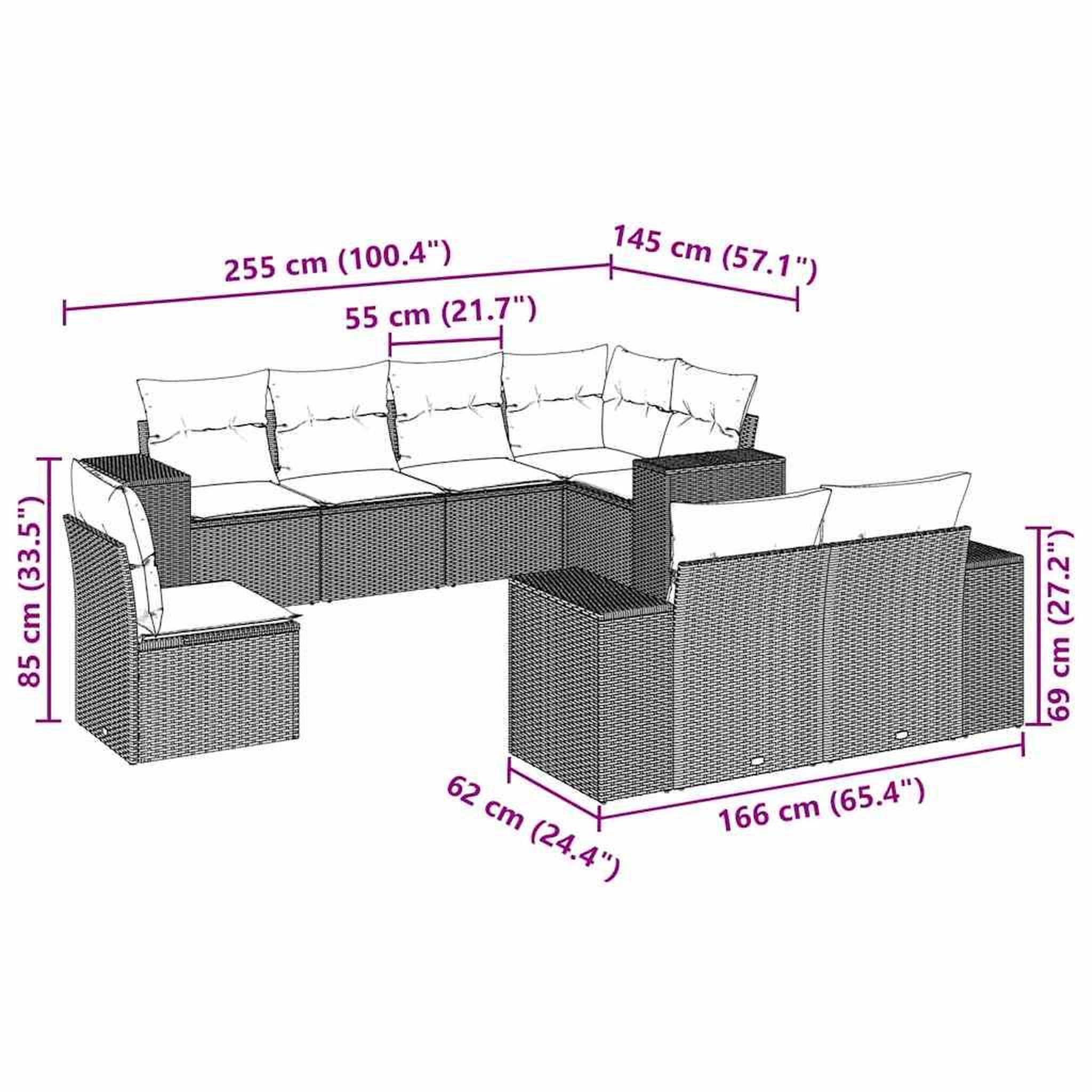 Voir la diapositive 6 : VIDAXL Salon de jardin 8 pcs avec coussins gris clair resine tressee