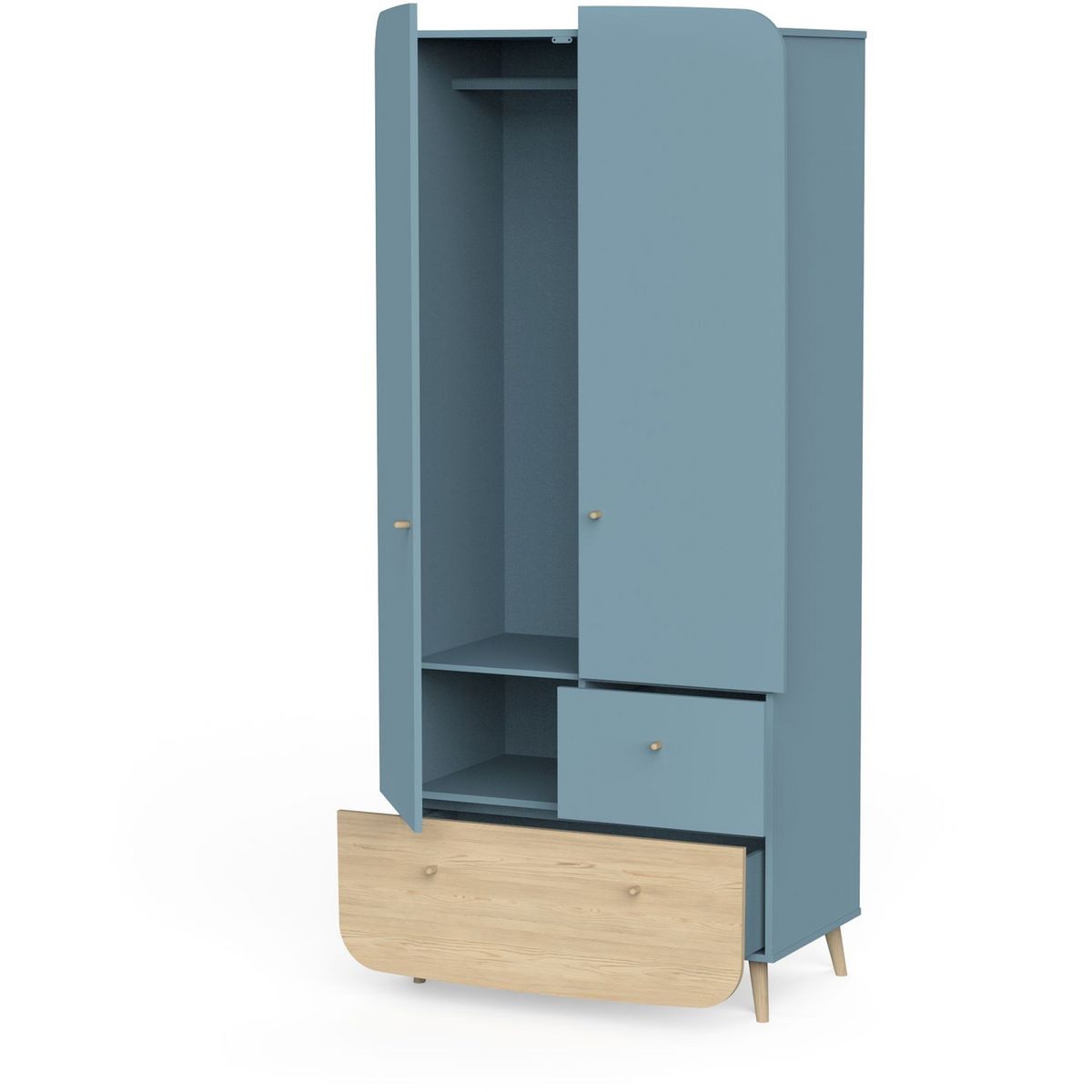 Armoire bébé enfant 2 portes 2 tiroirs bleu LINIA