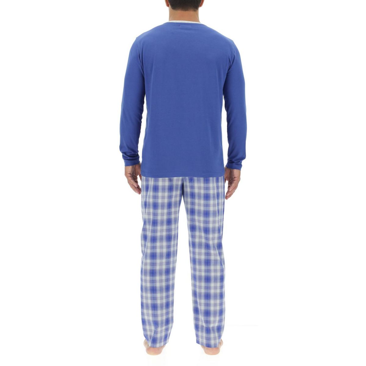 PIERRE CARDIN Ensemble Pyjama long homme en popeline à carreaux et Logo poitrine