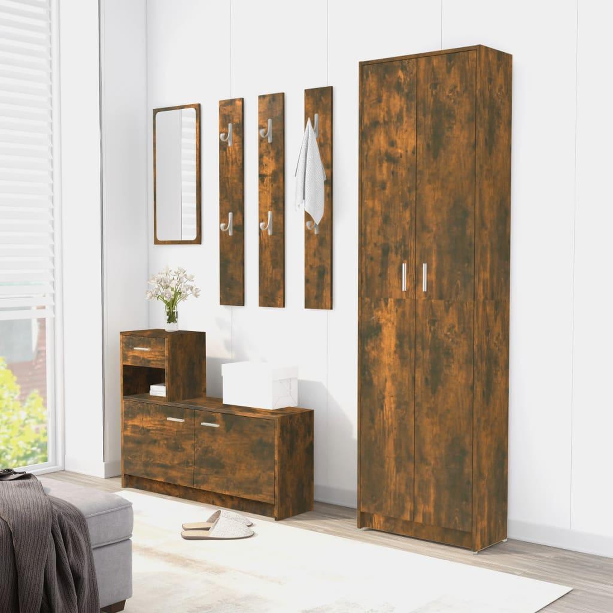 Voir la diapositive 3 : VIDAXL Garde-robe couloir Chene fume 55x25x189 cm Bois d'ingenierie