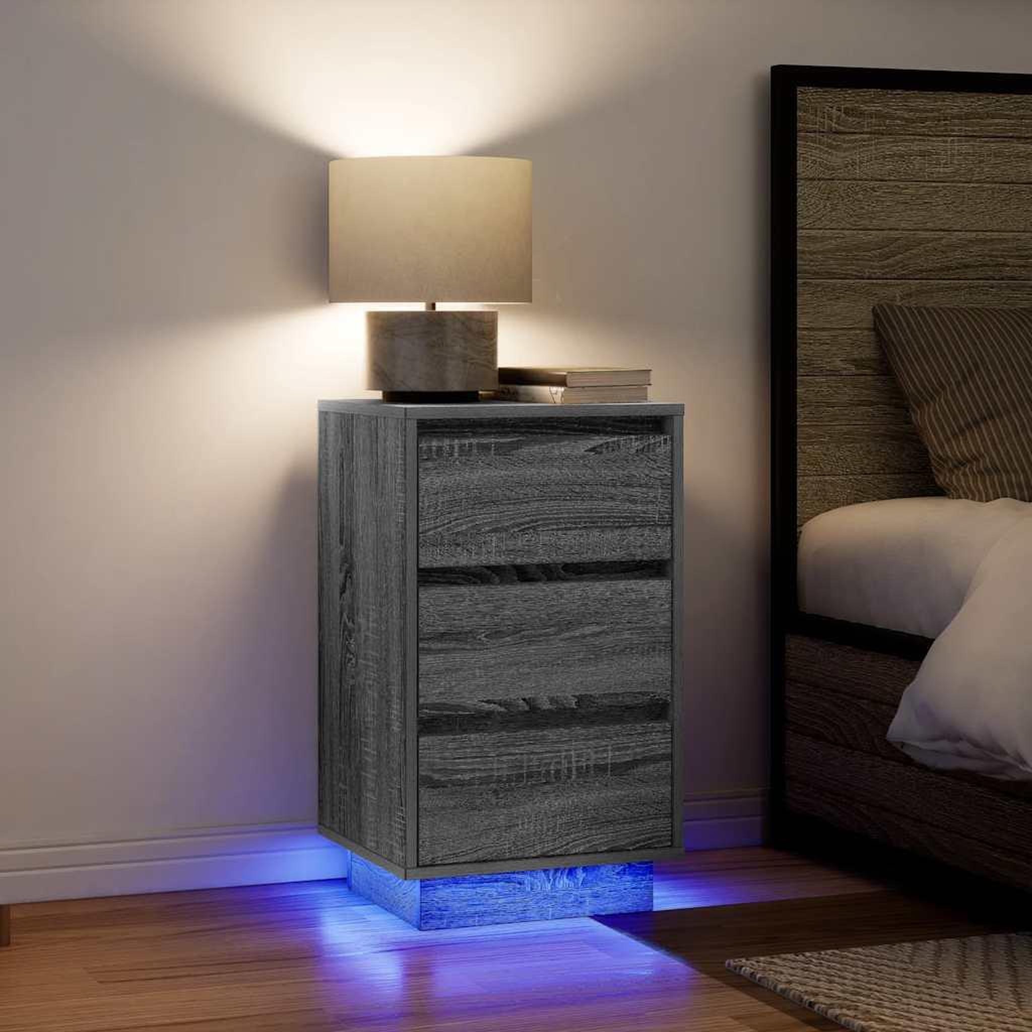 VIDAXL Table de chevet avec lumieres LED sonoma gris 38x34x65 cm