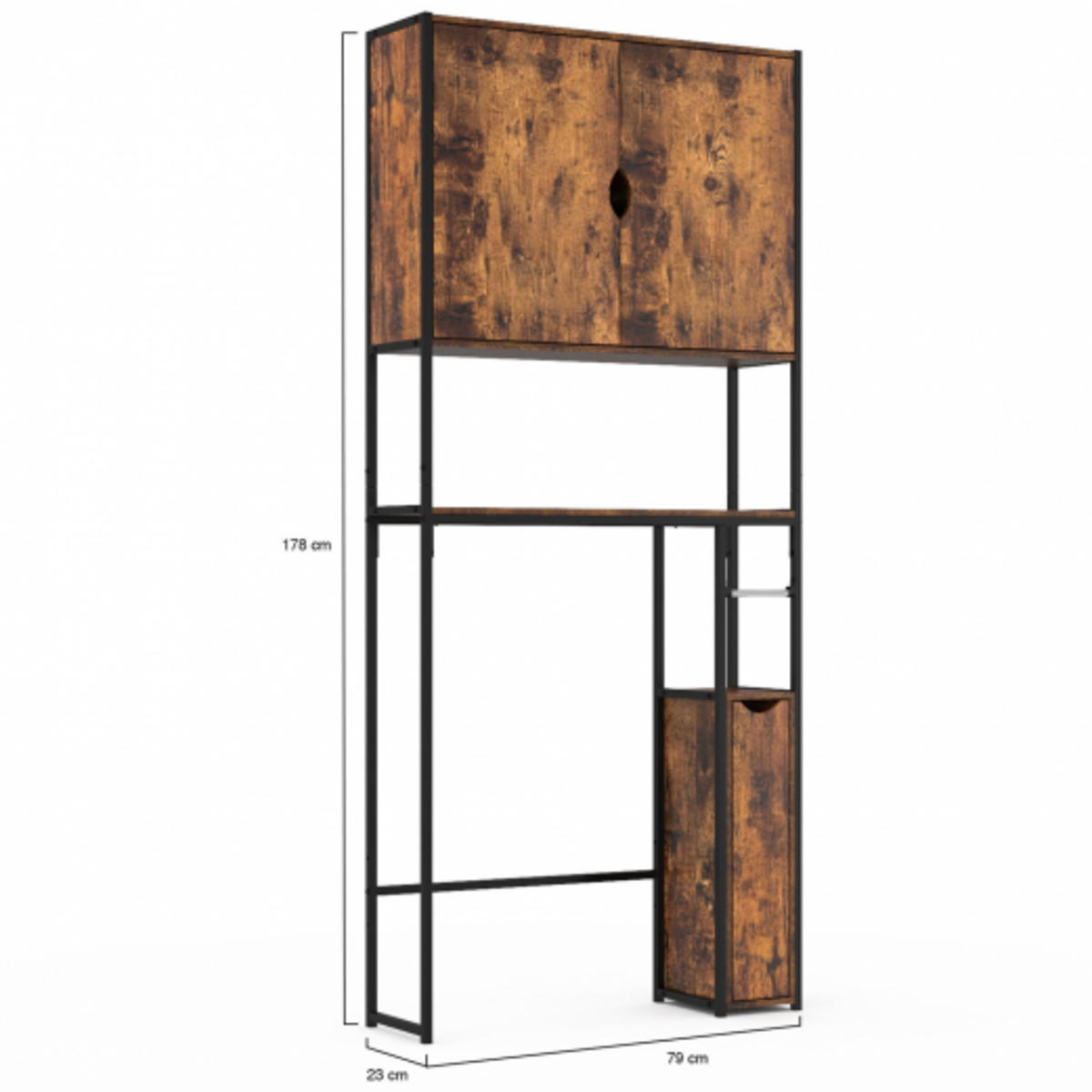 ID MARKET Meuble WC 3 en 1 avec armoires de rangement bois foncé DAYTON design industriel