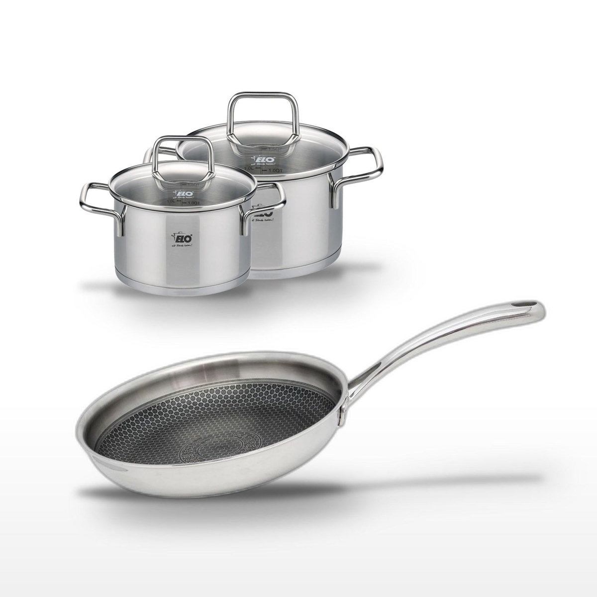 ELO Lot Poêle 28 cm Elo Relief Evolution & 2 Faitouts Elo Citrin 14/12 cm