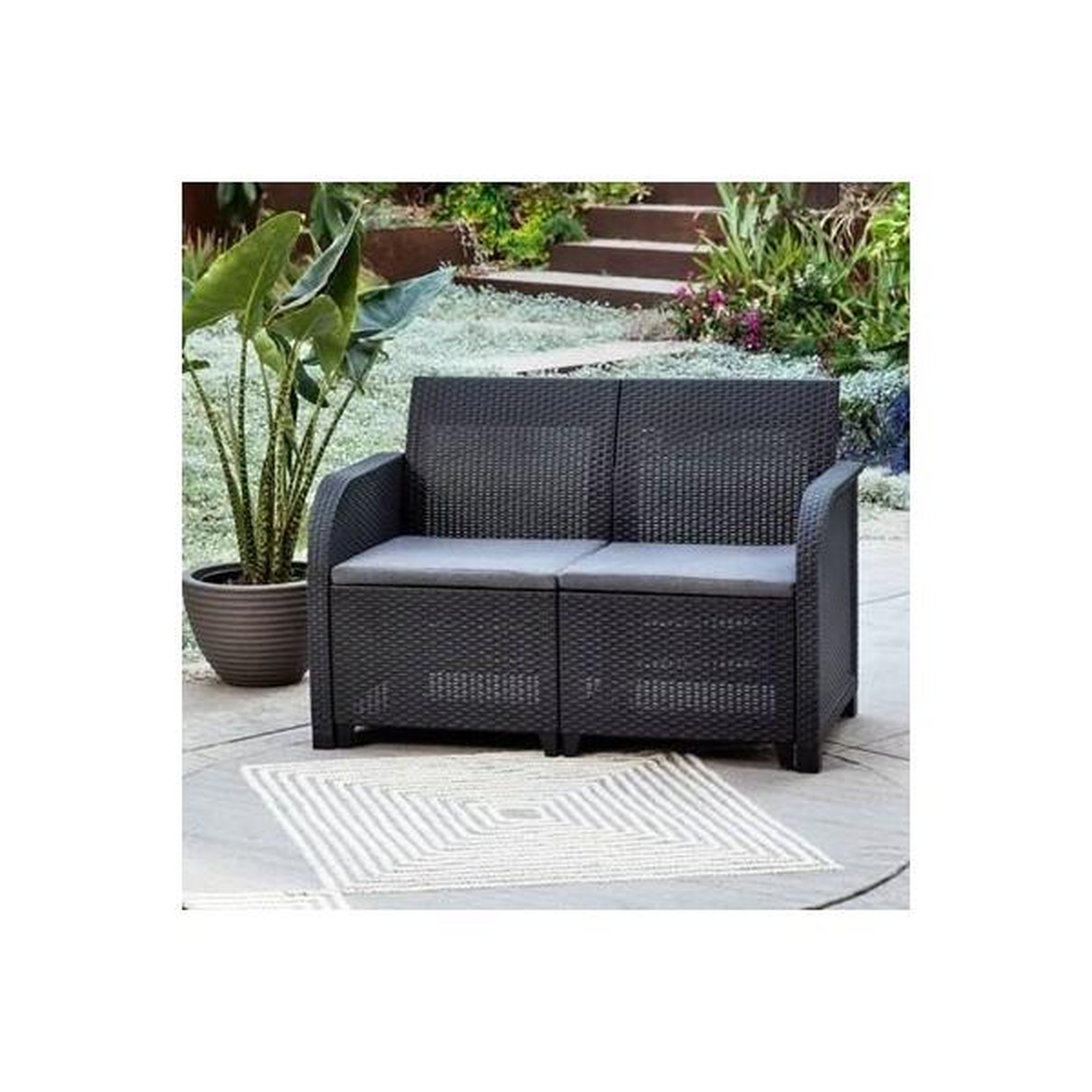 Voir la diapositive 2 : ALLIBERT by KETER Banquette de jardin - Allibert by KETER - SanRemo - en résine imitation rotin tressé - Gris graphite