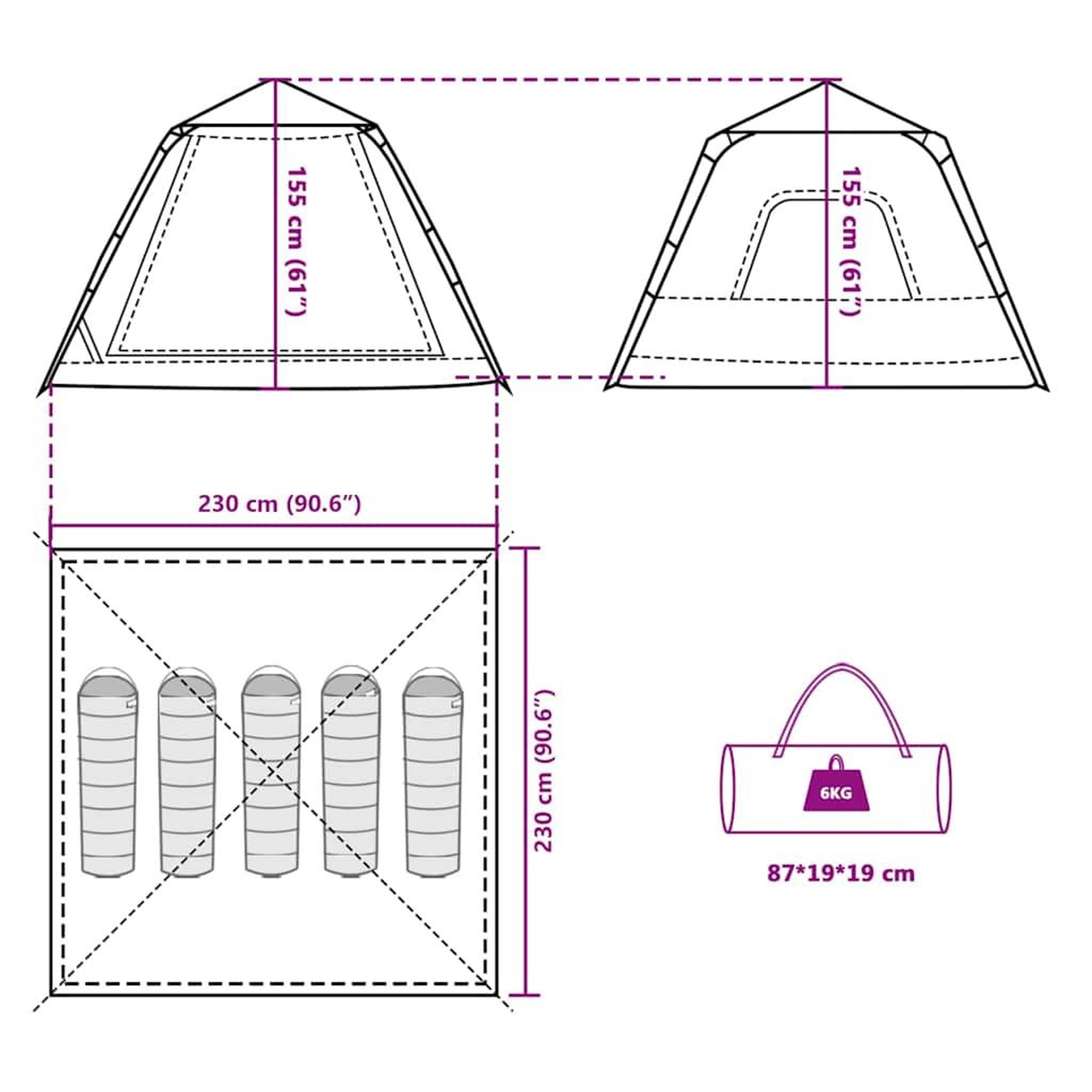 Voir la diapositive 6 : VIDAXL Tente de camping a dome 5 personnes vert liberation rapide