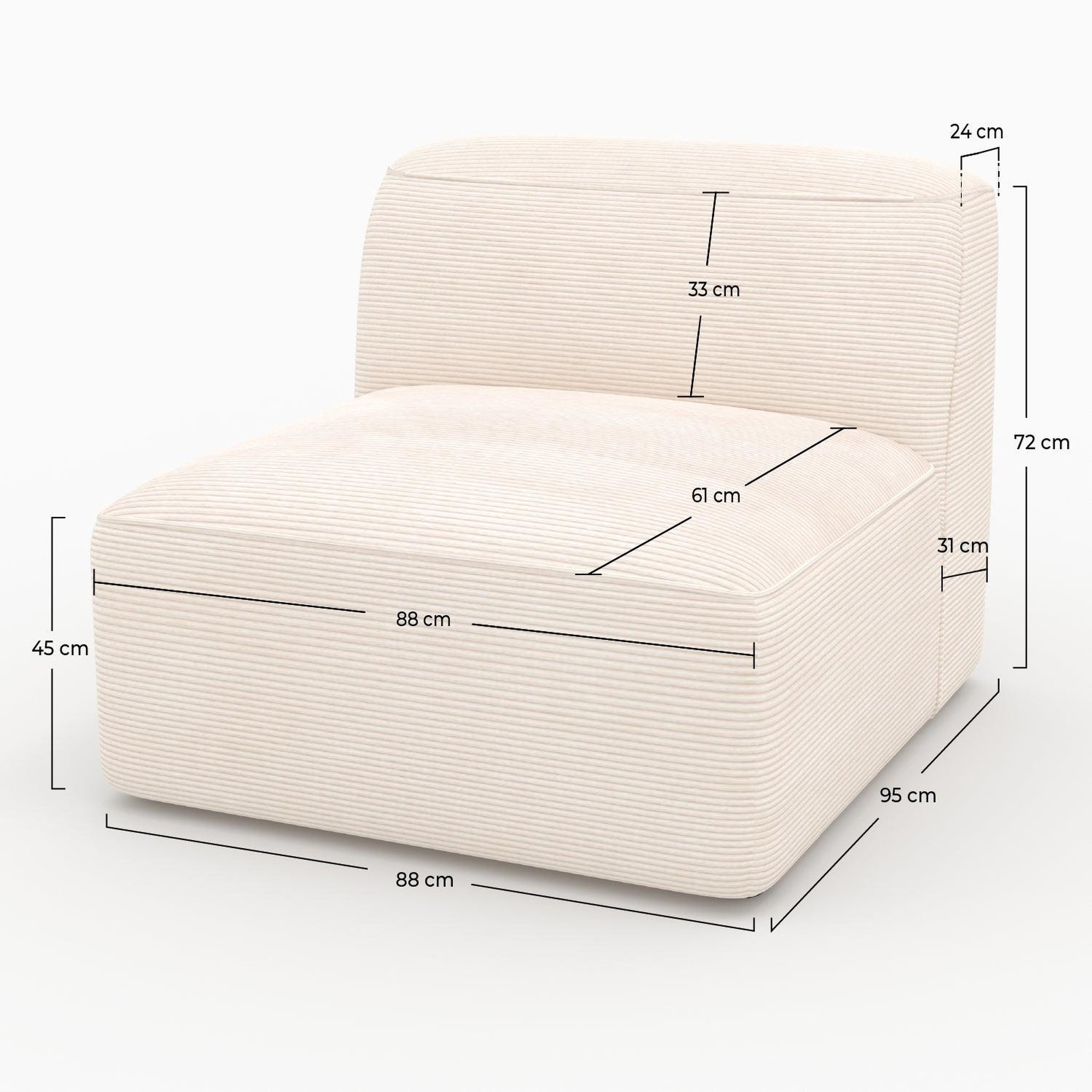 Voir la diapositive 4 : MAISON PAVANE Chauffeuse pour canapé modulable en velours blanc cassé-mina