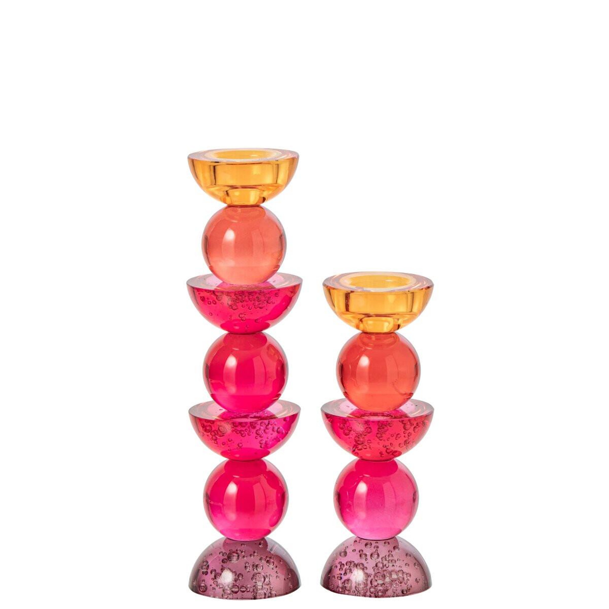 Voir la diapositive 3 : J-LINE Bougeoir Design en Verre  Yannis  30cm Rose & Orange