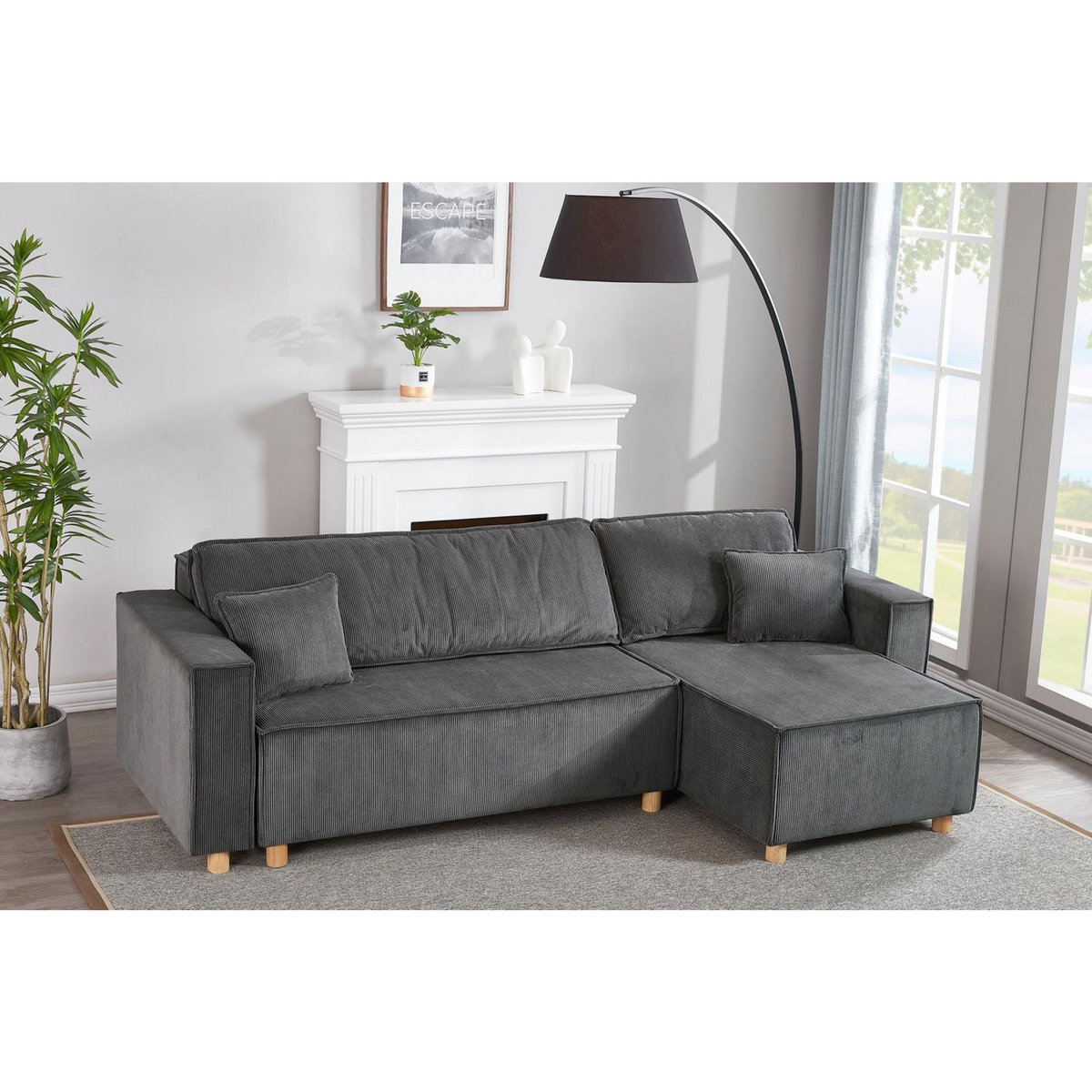 CONCEPT USINE Canapé convertible d'angle réversible 4 places velours côtelé gris COSY