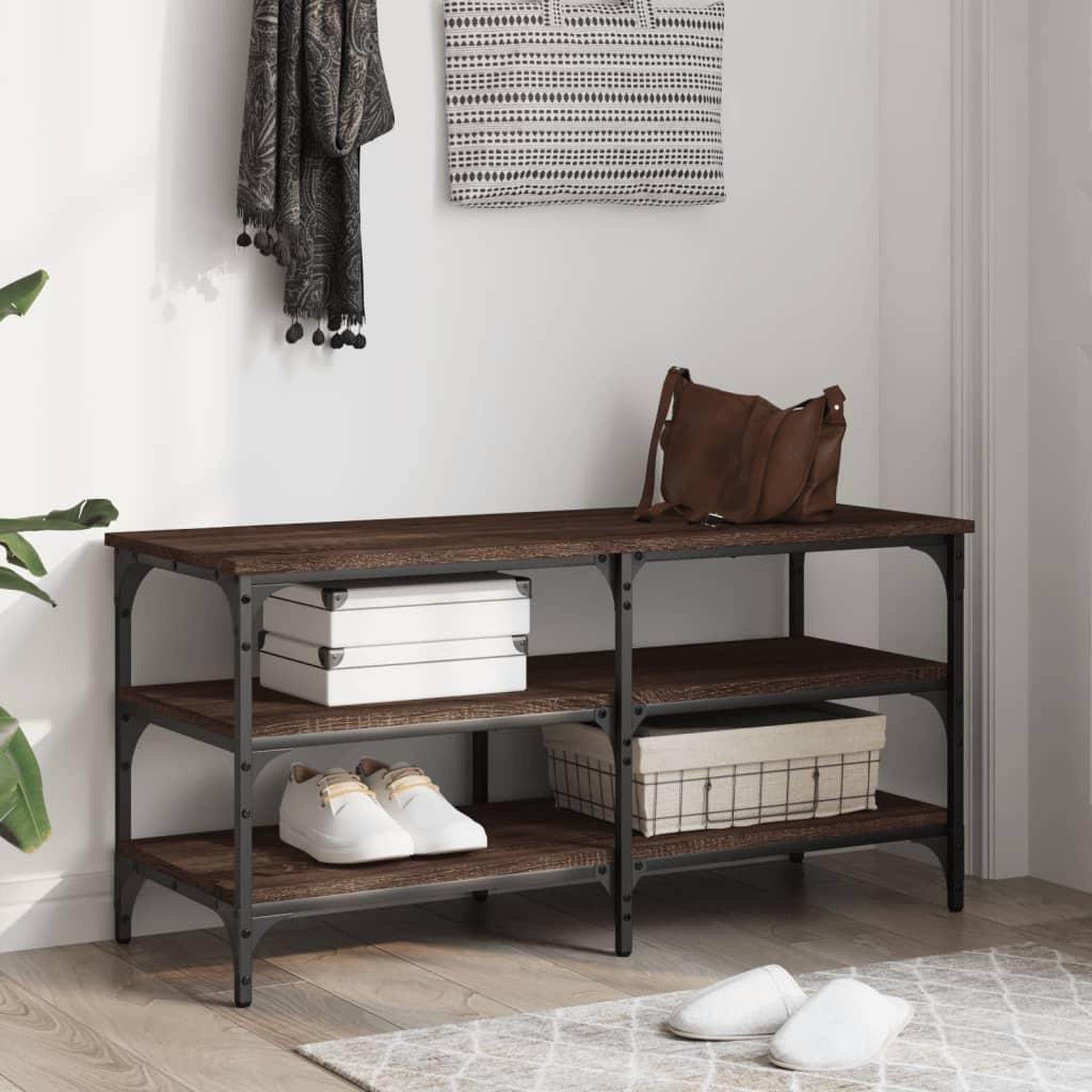 Voir la diapositive 3 : VIDAXL Banc a chaussures chene marron 100x38,5x49 cm bois d'ingenierie