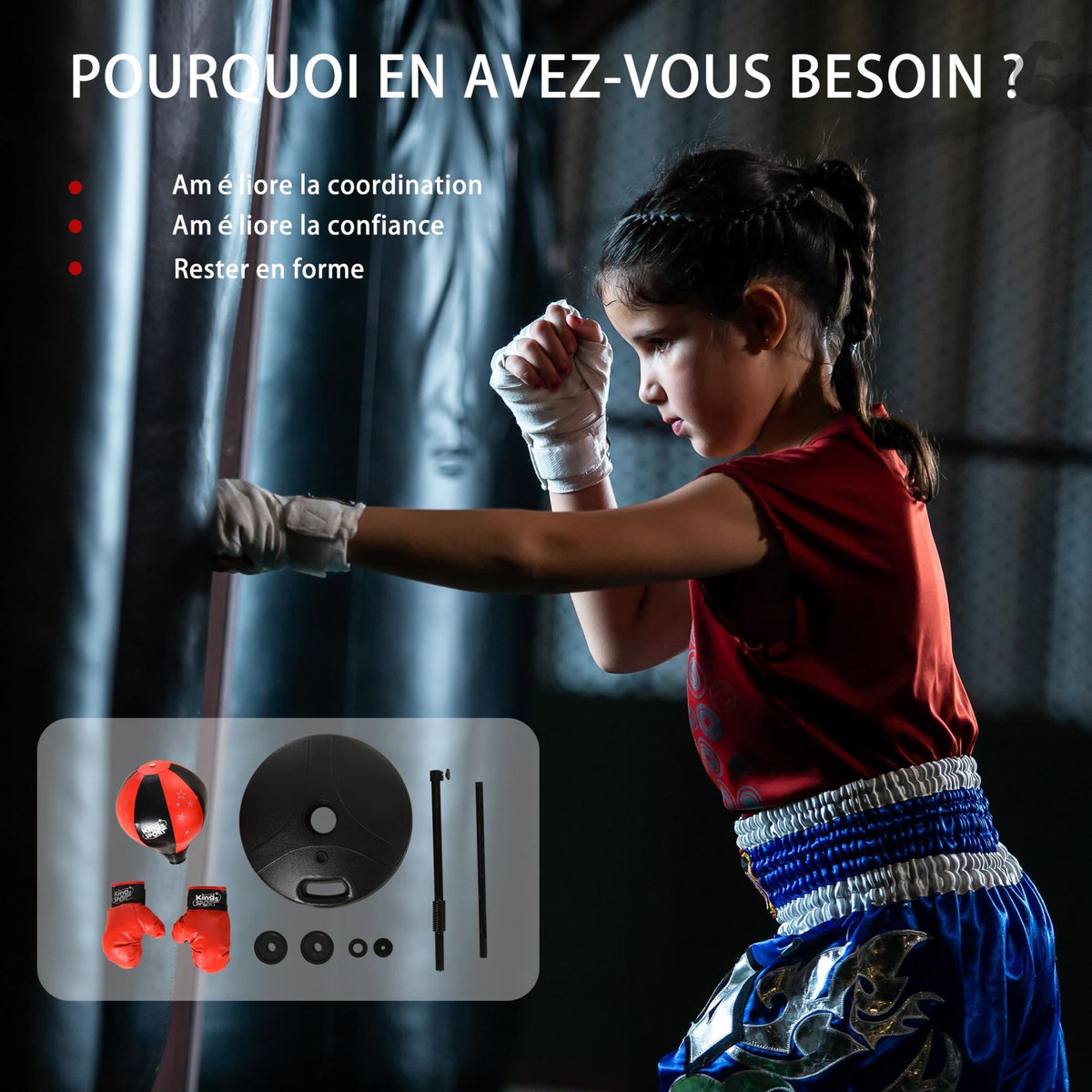 HOMCOM Punching ball sur pied pour enfant hauteur réglable 78-120 cm base de lestage paire gants inclus rouge noir