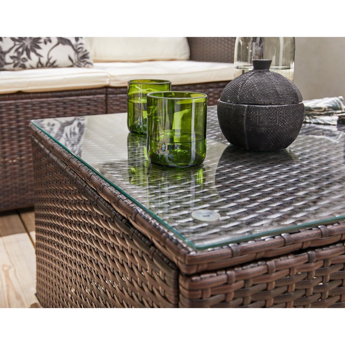 BEST MOBILIER Wanaka - salon bas de jardin 5 places - résine tressée et coussins beiges