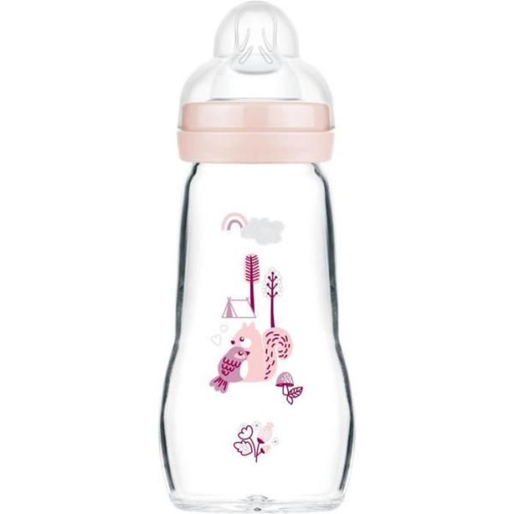 Voir la diapositive 2 : MAM Biberon en verre mam - tétine débit 2 moyen - rose