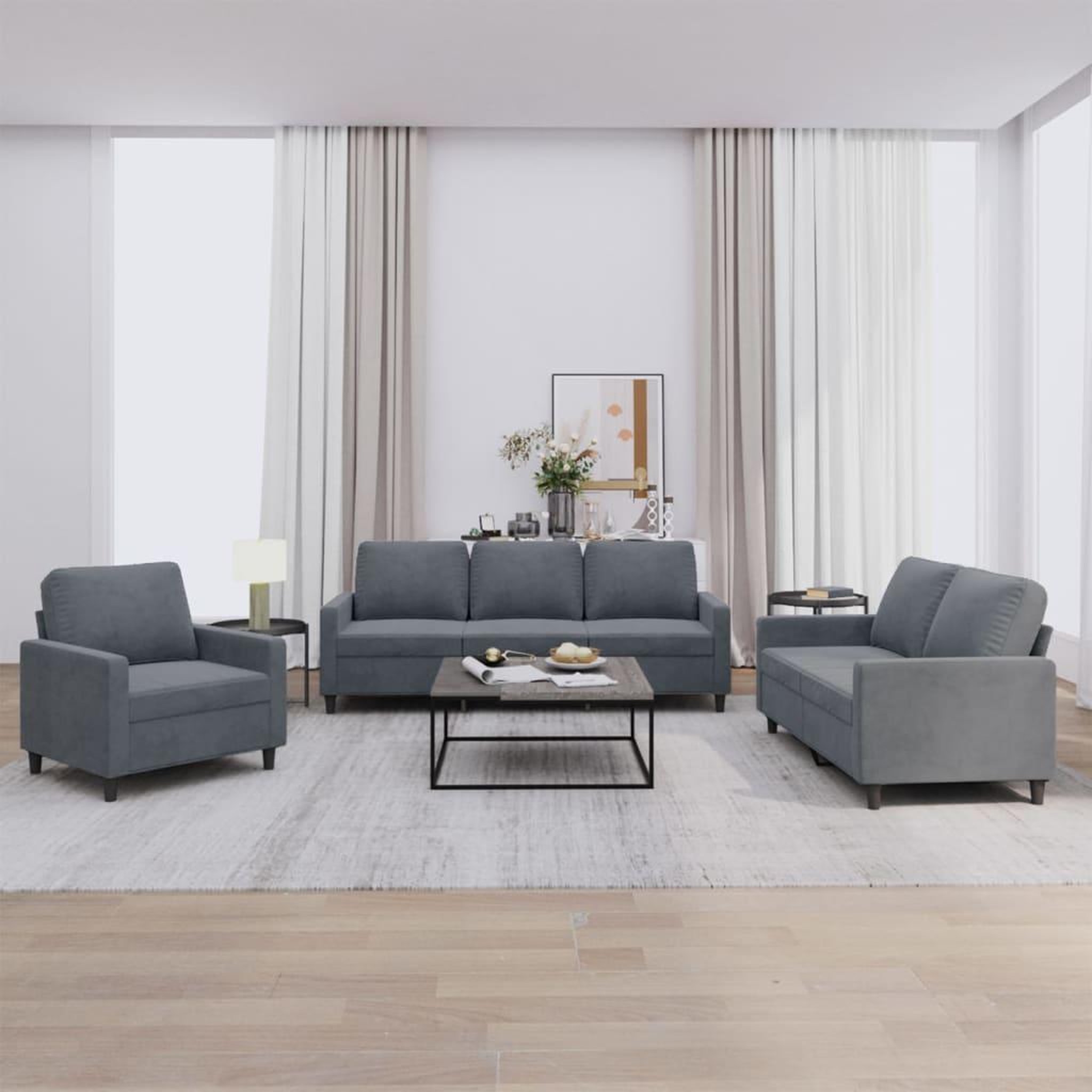 VIDAXL Ensemble de canapes 3 pcs avec coussins Gris fonce Velours