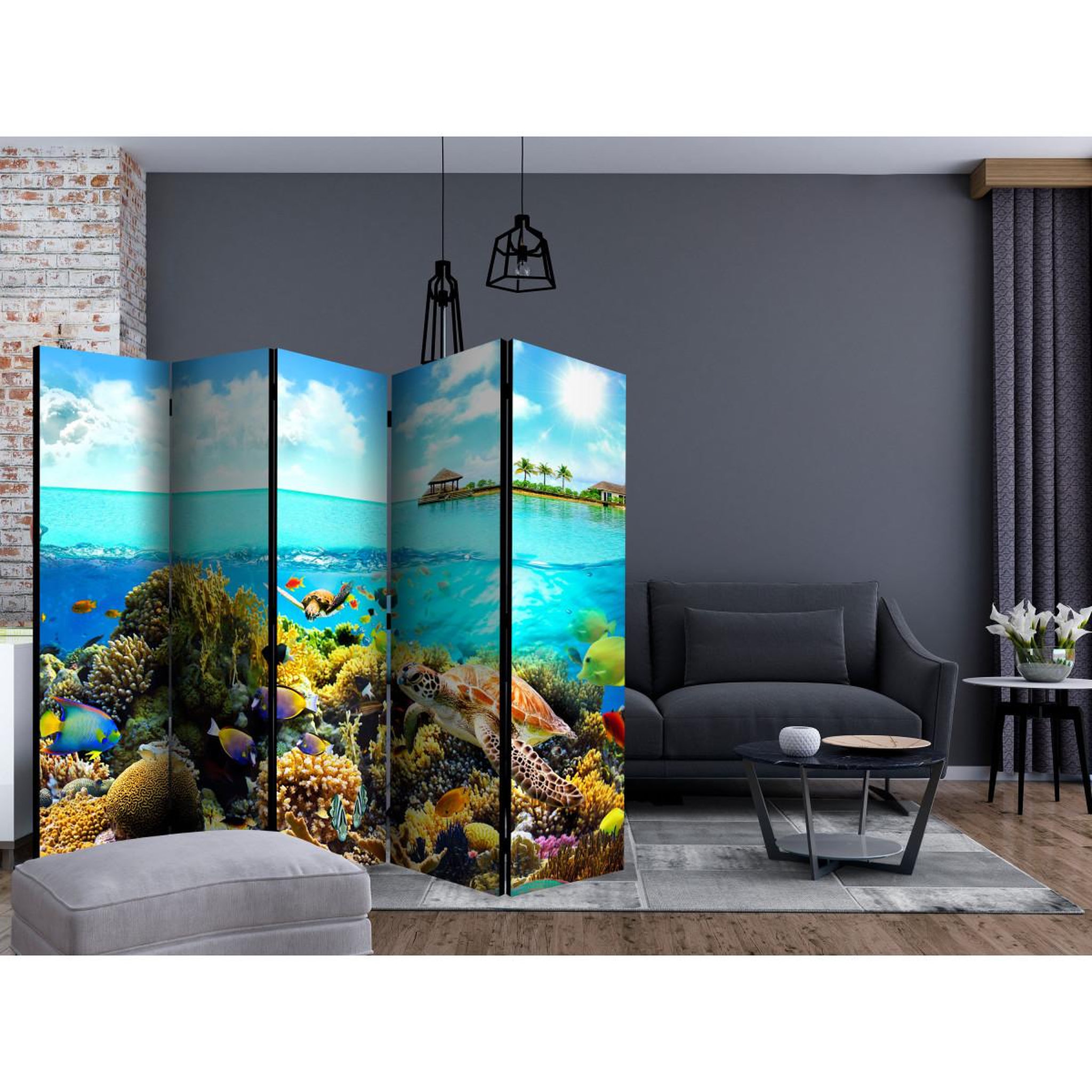Voir la diapositive 2 : Paris Prix Paravent 5 volets  heavenly maldive  172x225cm
