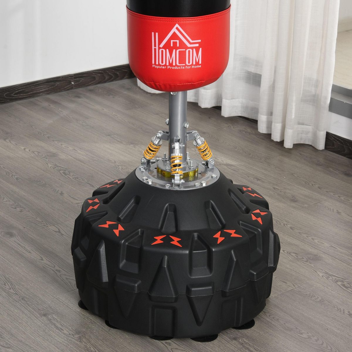 HOMCOM Sac de frappe boxe autoportant punching ball Ø 60 x 180 cm ventouses antidérapantes amortisseurs noir rouge