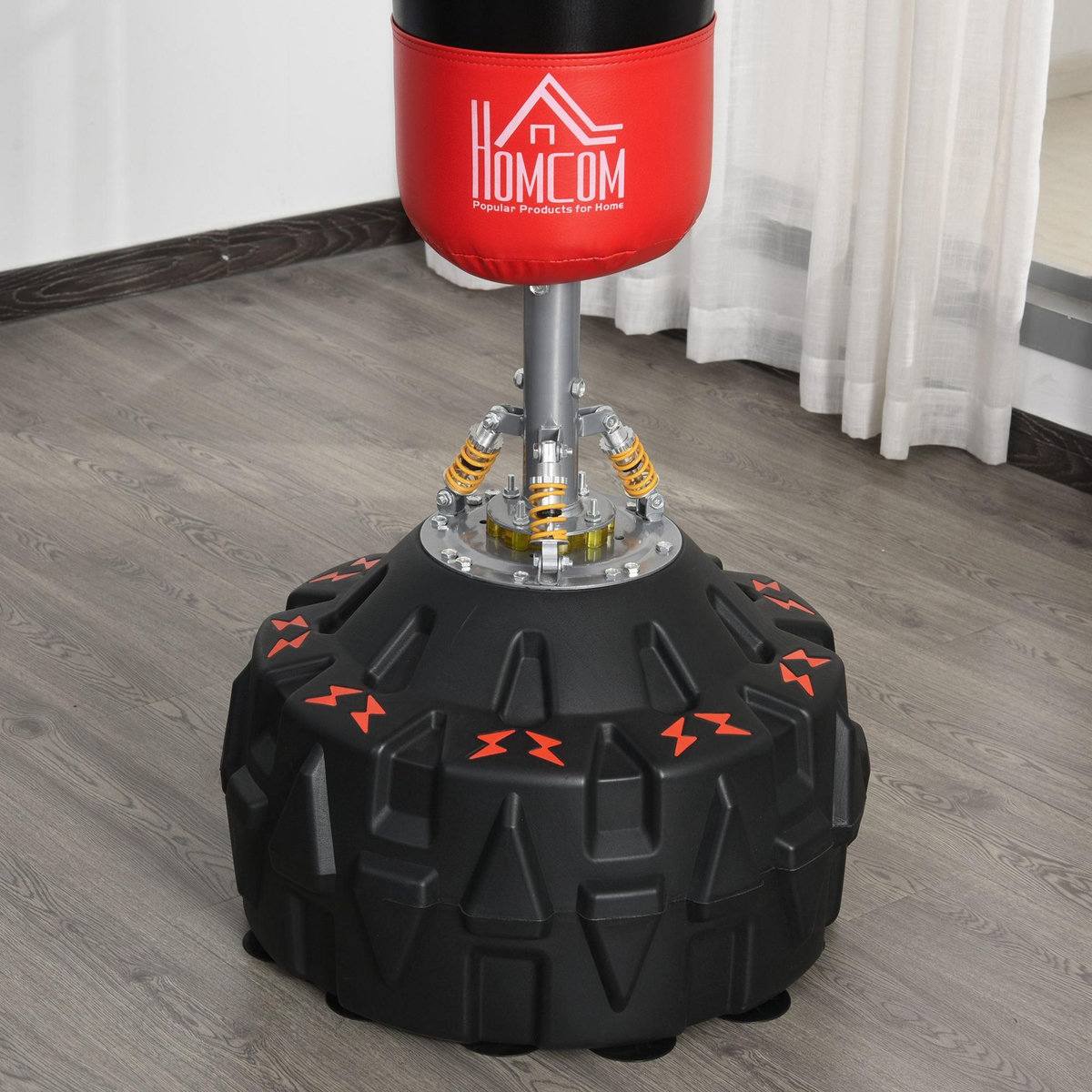 HOMCOM Sac de frappe boxe autoportant punching ball Ø 60 x 180 cm ventouses antidérapantes amortisseurs noir rouge
