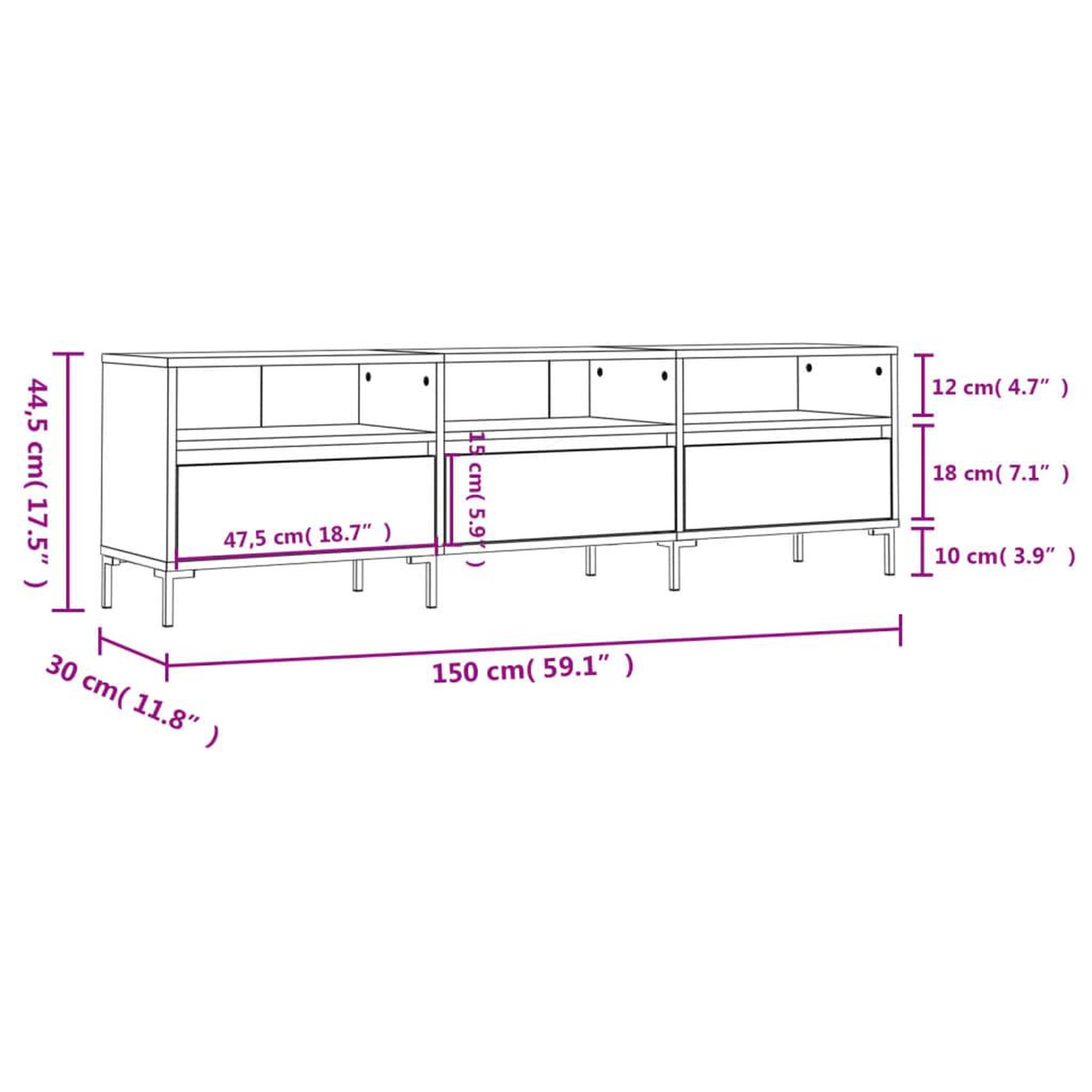 Voir la diapositive 6 : VIDAXL Meuble TV chene sonoma 150x30x44,5 cm bois d'ingenierie