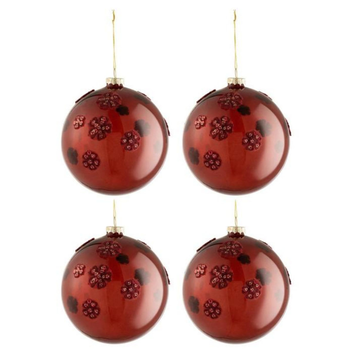 Paris Prix Lot de 4 Boules de Noël  Fleurs Verre  12cm Marron
