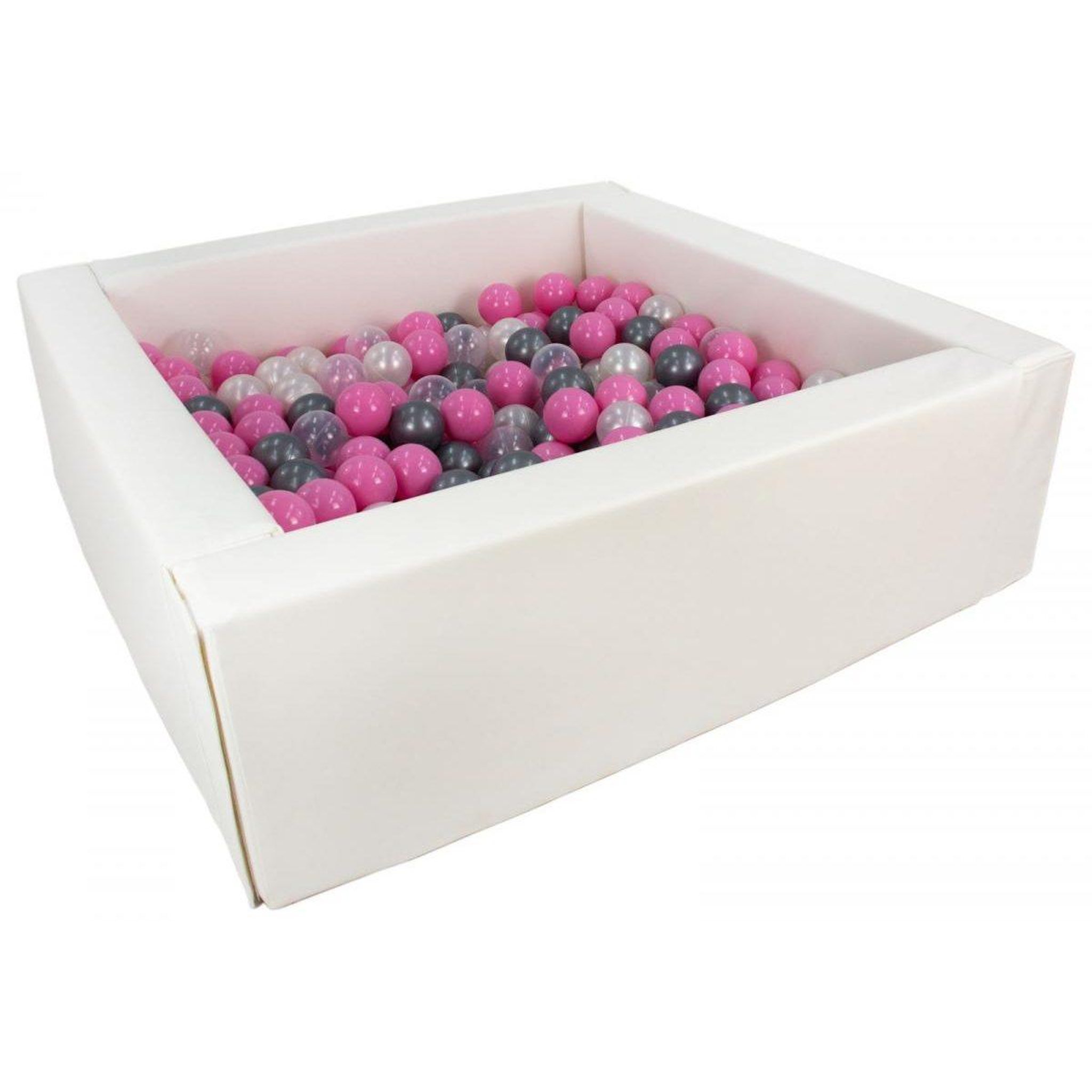 VELINDA Piscine à balles carrée avec 200 balles - blanc/perle, transparent, rose clair, argent