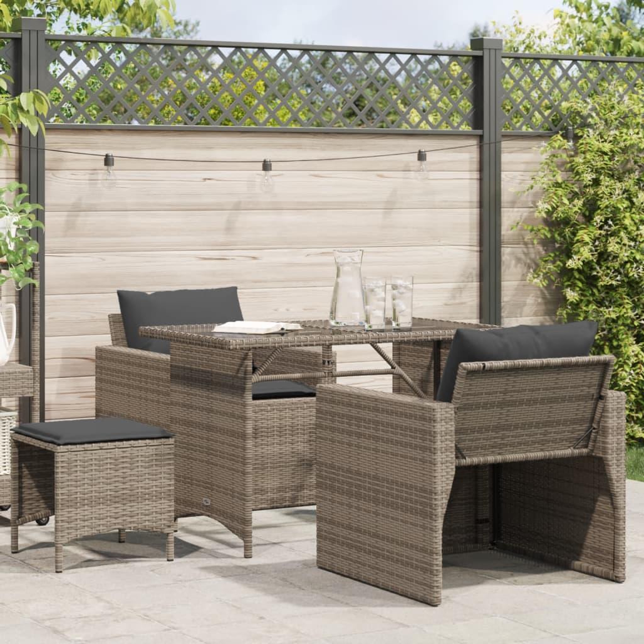 VIDAXL Salon de jardin 4 pcs avec coussins gris resine tressee