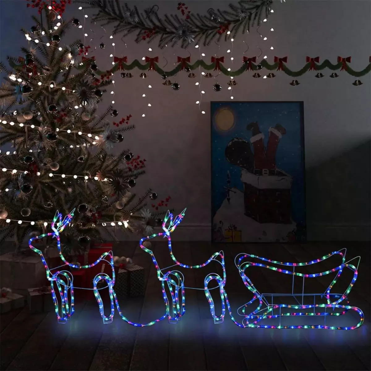 VIDAXL Decoration de Noël d'exterieur Renne et traîneau 576 LED