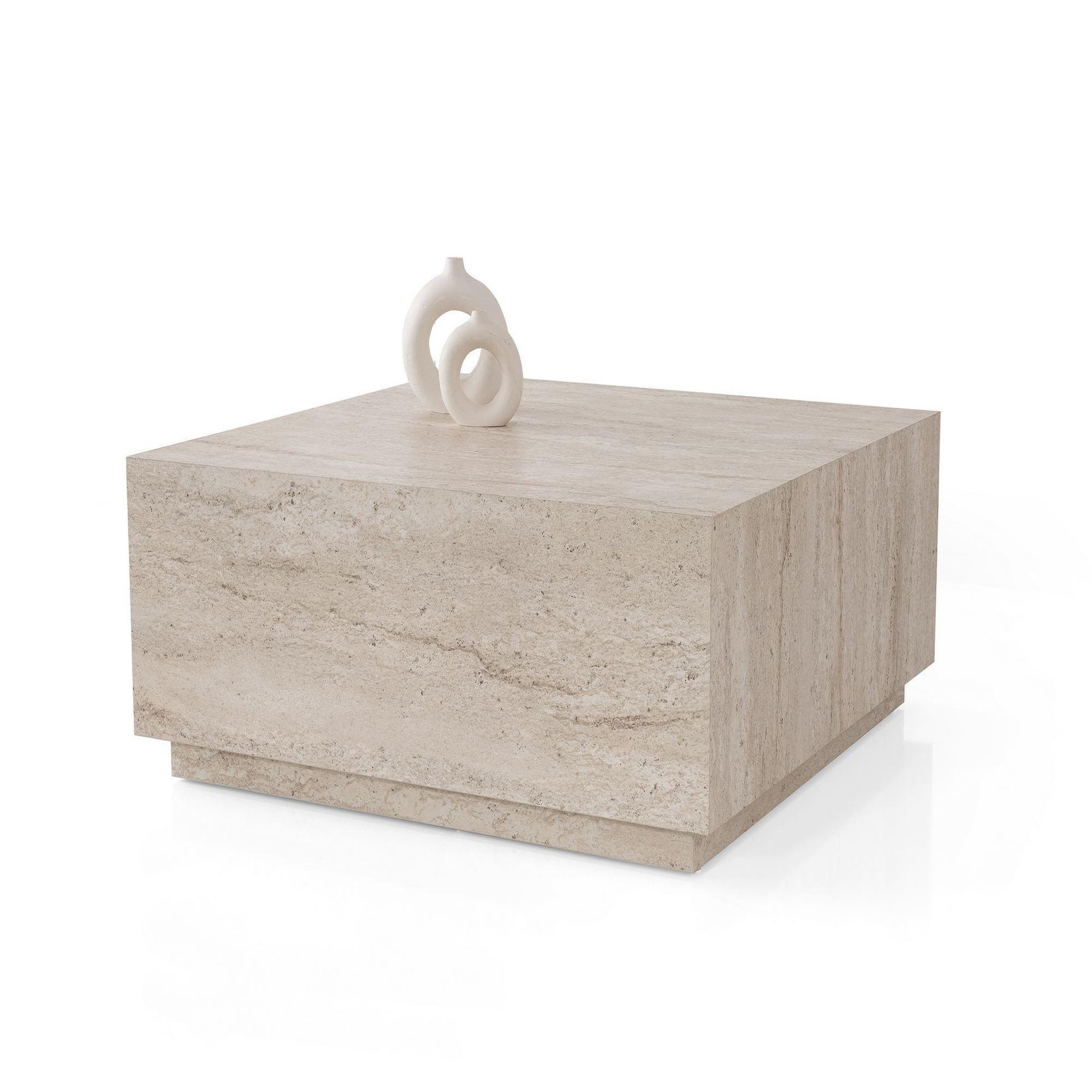 Habitat et Jardin Table basse en bois  lizbon  - 90 x 90 x 35 cm - travertin