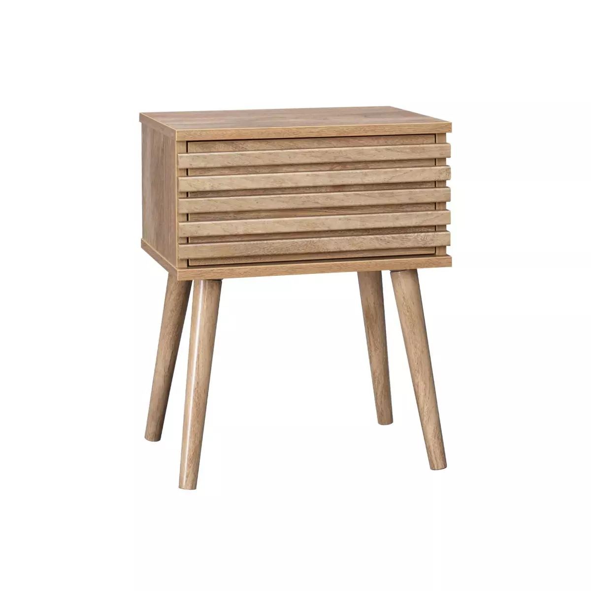 SWEEEK Table de chevet style scandinave décor bois avec tiroir rainuré et pieds compas