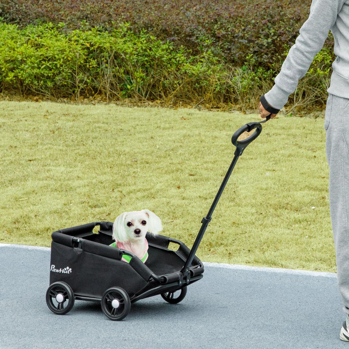 PAWHUT Poussette chien chariot 4 roues pliable avec poignée multidirectionnelle - nombreux équipements - noir