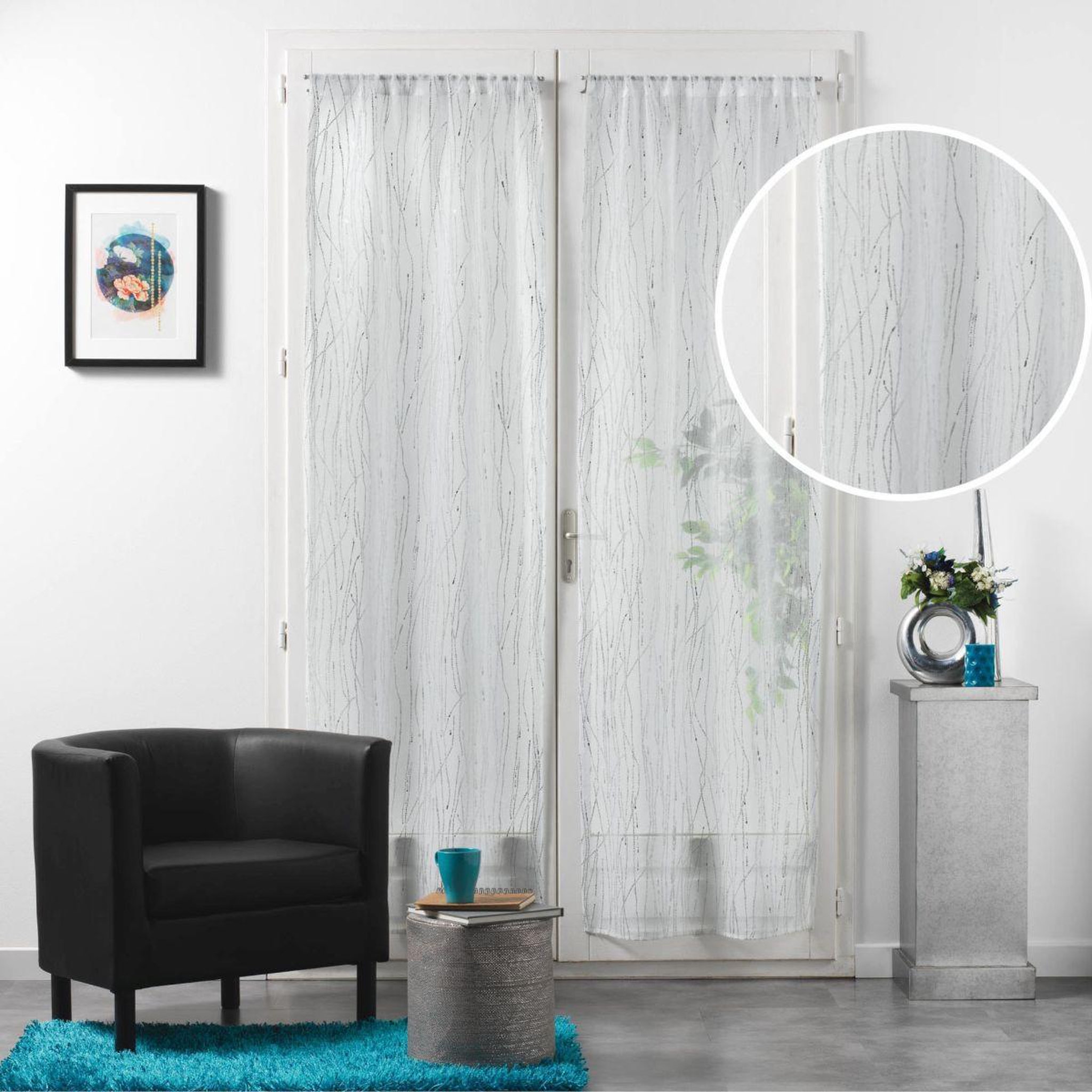 Voir la diapositive 3 : Douceur d'Intérieur Paire de voilages passe-tringle  filiane  70x240cm blanc