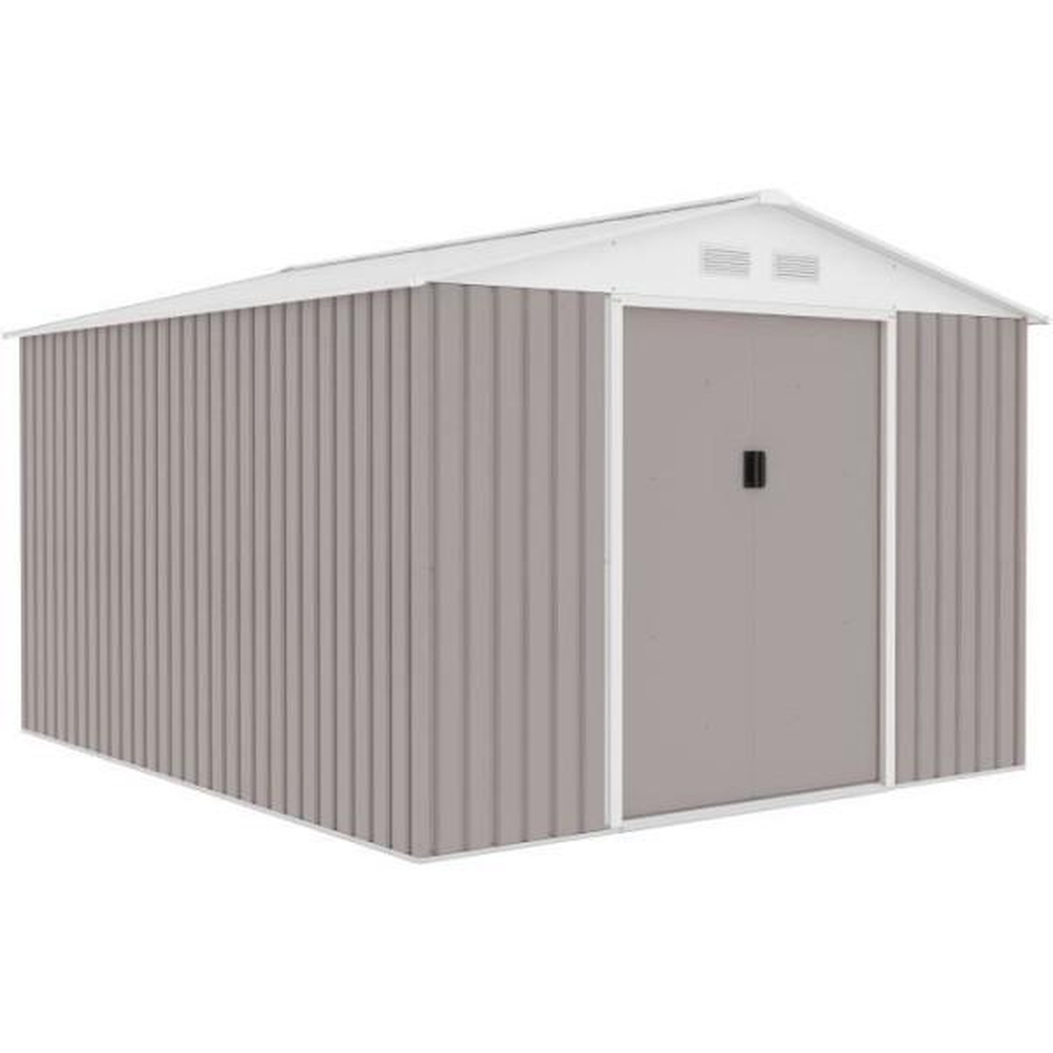 MARKET24 URANUS Abri de jardin en métal 8,84 m² - 277 x 319 x 202 cm - Kit d'ancrage inclus, 2 portes coulissantes - Taupe