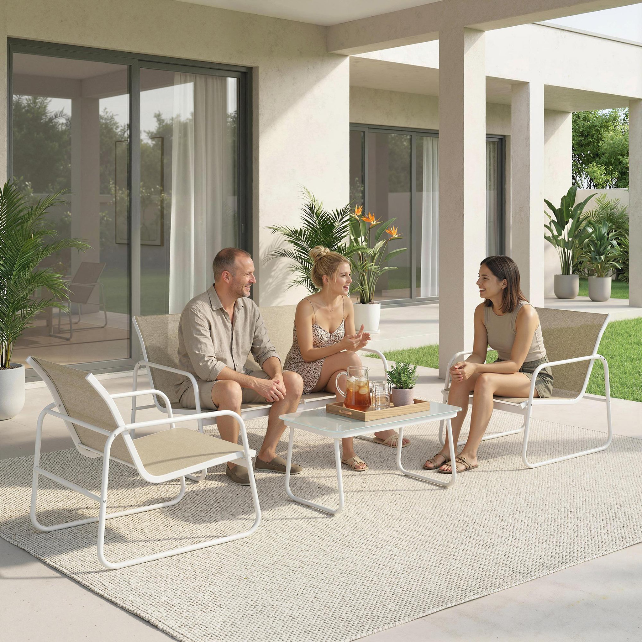 Voir la diapositive 2 : OUTSUNNY Salon de jardin 4 places 4 pièces style yachting